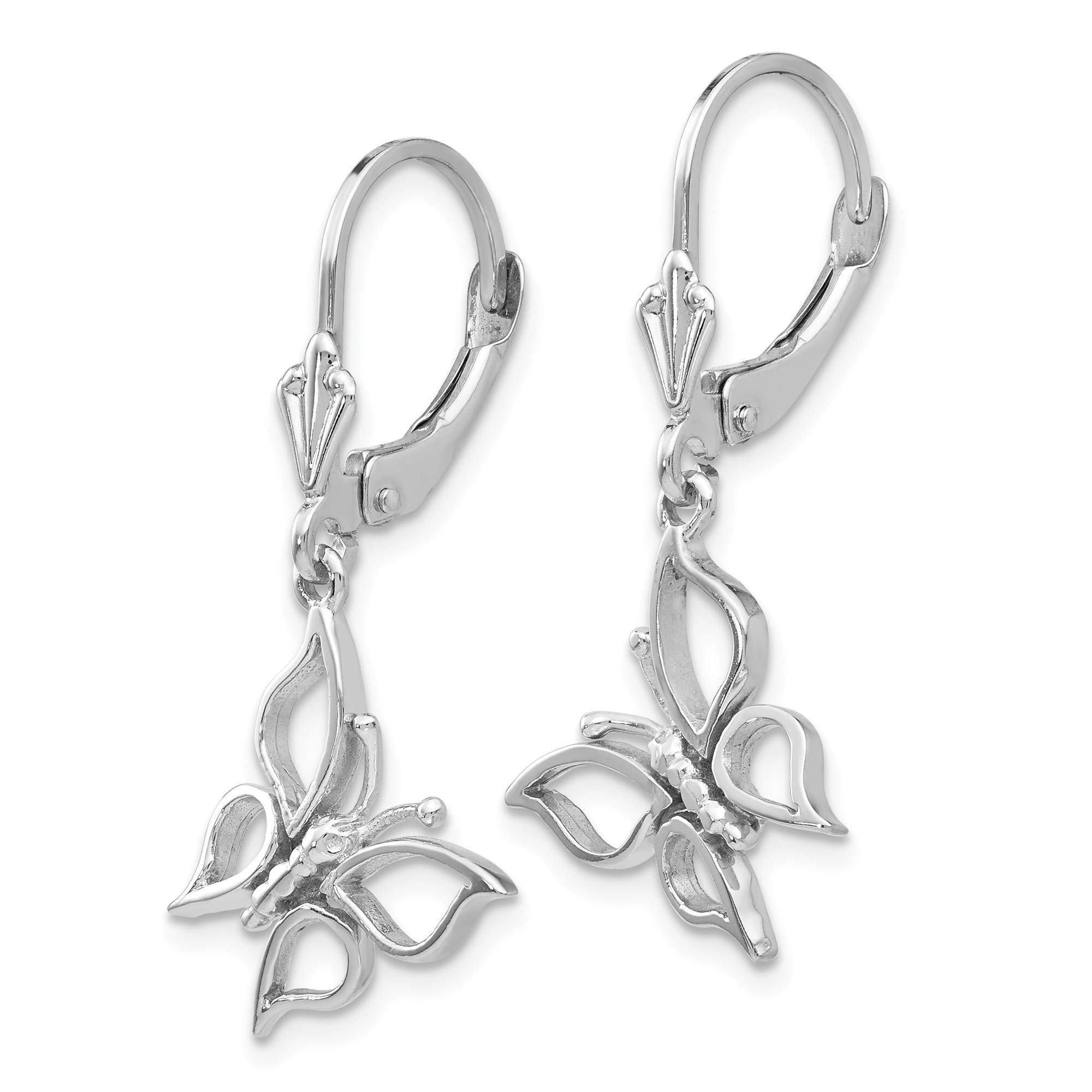 14K White Gold Polished Butterfly Leverback Earrings - Elegant Dainty Jewelry for Women, Gift for Her - Perfect for Weddings, Parties & Special Occasions