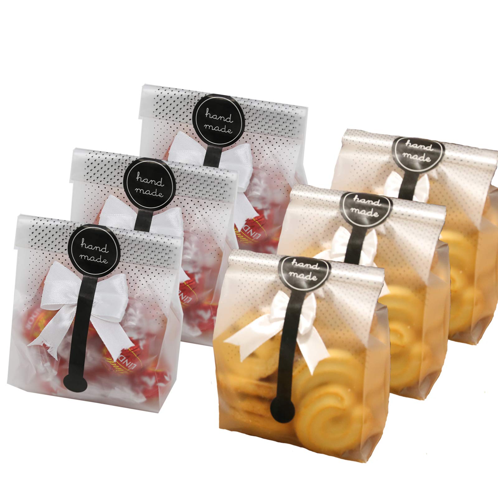 100 Pack Translucent Plastic Bags for Cookie, Cake, Chocolate & Candy Wrapping - Bakery, Party & Gift Packaging with Stickers - Perfect for Home Baking, Wedding Favors & Small Business Treats