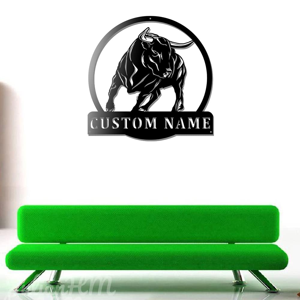 Custom Bull Ranch Metal Wall Decor with LED Lights - Personalized Bull Metal Sign for Western Home Decor, Farmhouse, Bar & Man Cave - 24x24 Inches