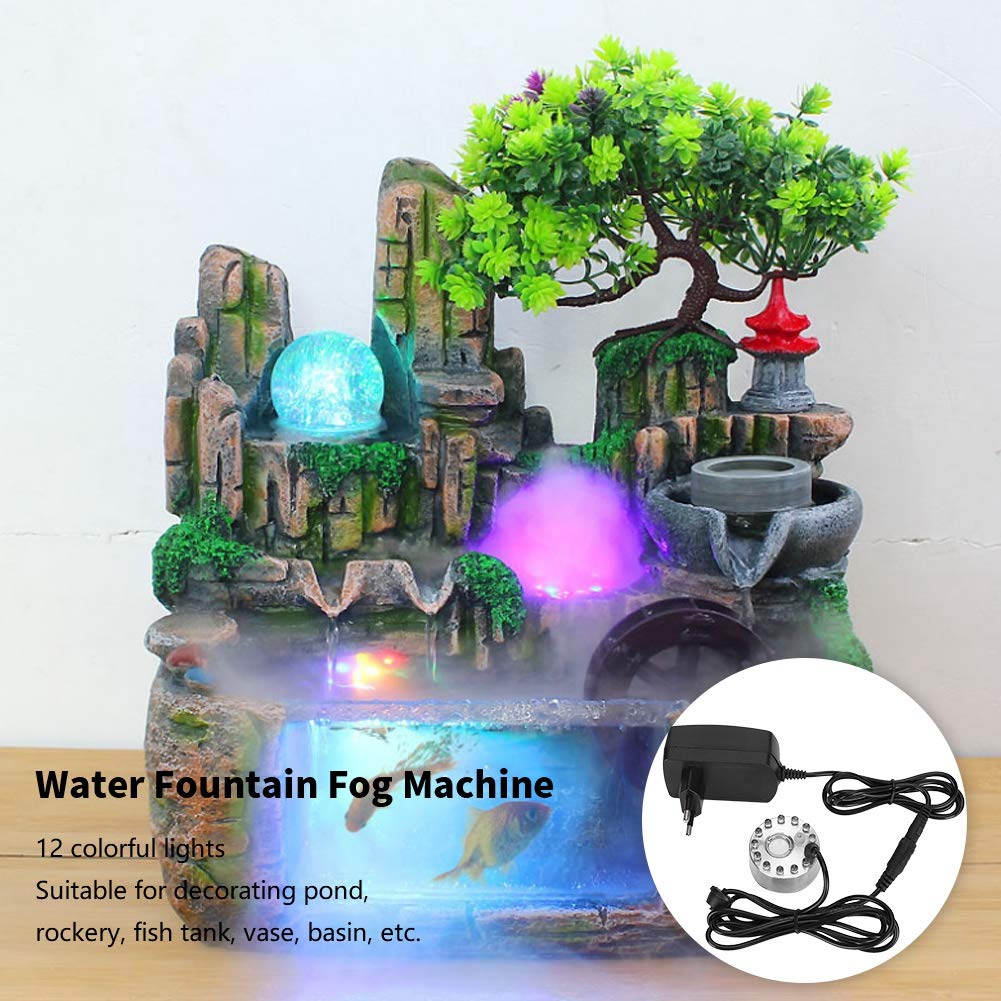 Fdit Mini Mist Maker with 12 LED Lights - Portable Water Fountain, Fog Maker, and Air Humidifier for Home, Office, and Indoor Decor (US Plug) - Perfect for Relaxation, Aromatherapy, and Enhancing Room Ambiance