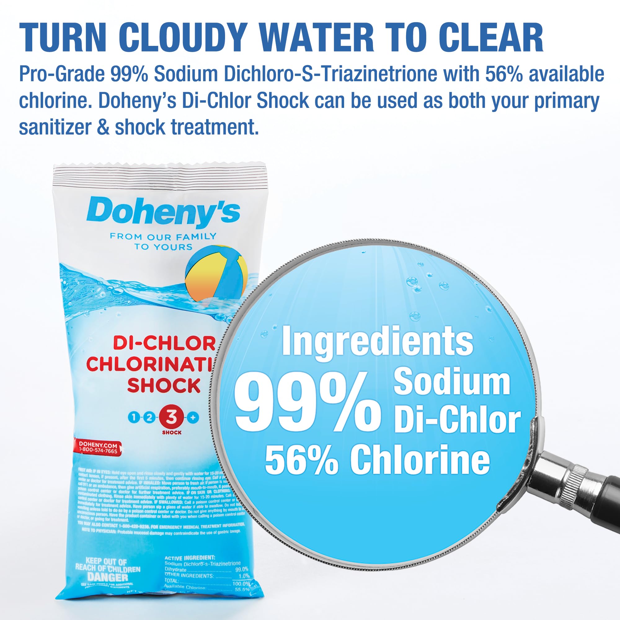 Doheny's Di-Chlor Shock Pool Chlorine - 12 Pack of 1 lb. Bags for Swimming Pool Maintenance & Water Treatment