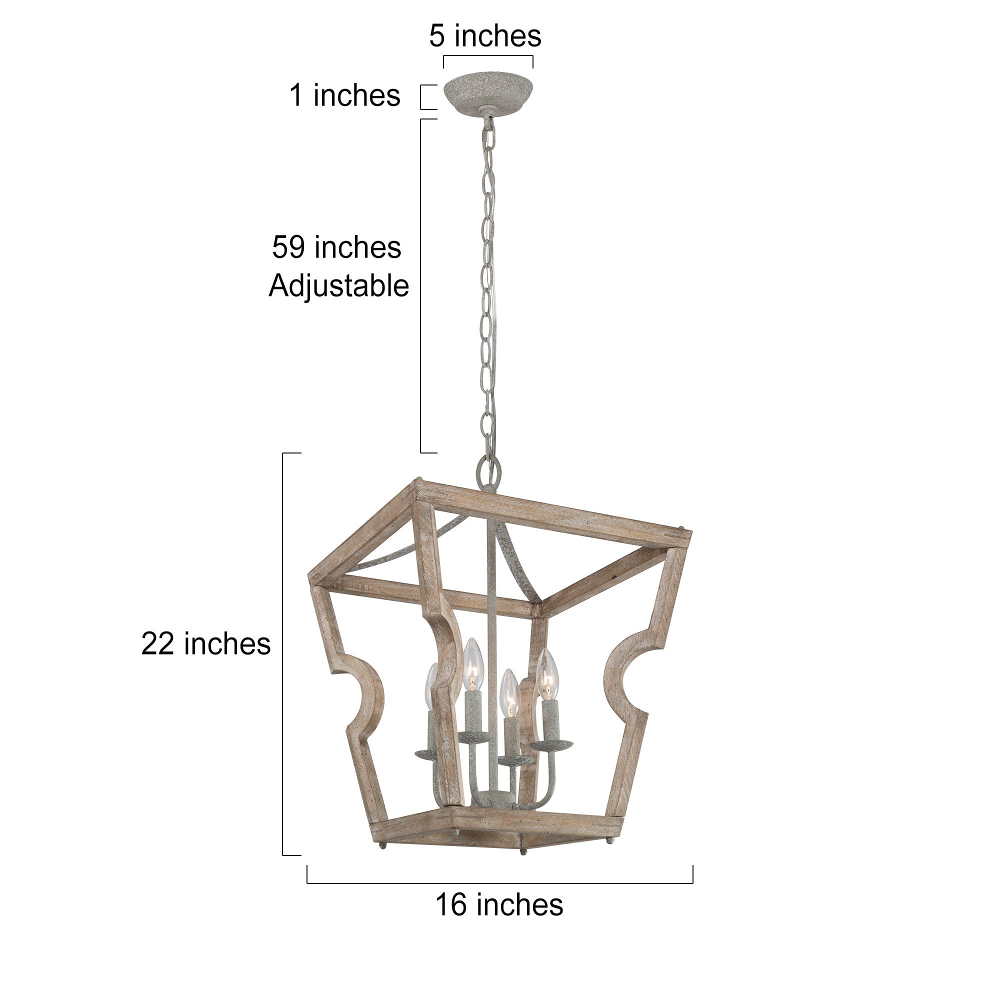Rustic Farmhouse Wood Chandelier - 4-Light Wooden Lantern Pendant Light for Dining Room, Kitchen Island, Foyer - Perfect for Country Style Home Decor & Cozy Interior Lighting