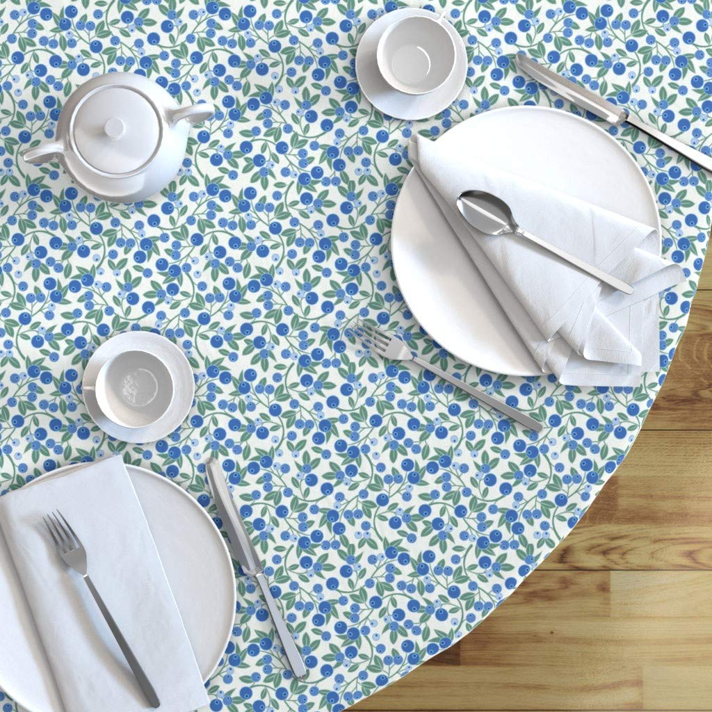 Premium Spoonflower Cotton Sateen Tablecloth - 90 Inch Round Blueberry Botanical Print Table Linens for Dining Room, Kitchen, and Outdoor Picnics