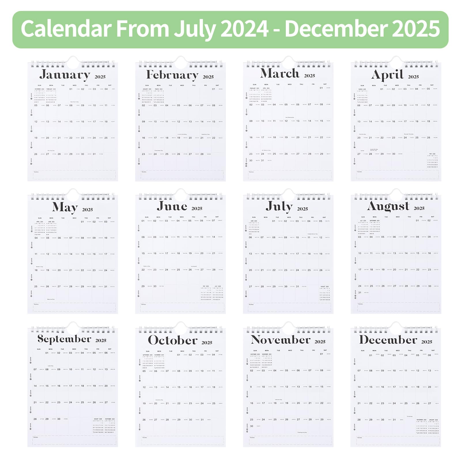 Lbylyhxc 2025 Mini Wall Calendar (8.5x5.5 Inches) - 18-Month Planner from July 2024 to December 2025 with Stickers - Compact Desk, Fridge & Bulletin Board Organizer for Home, Office & School - White
