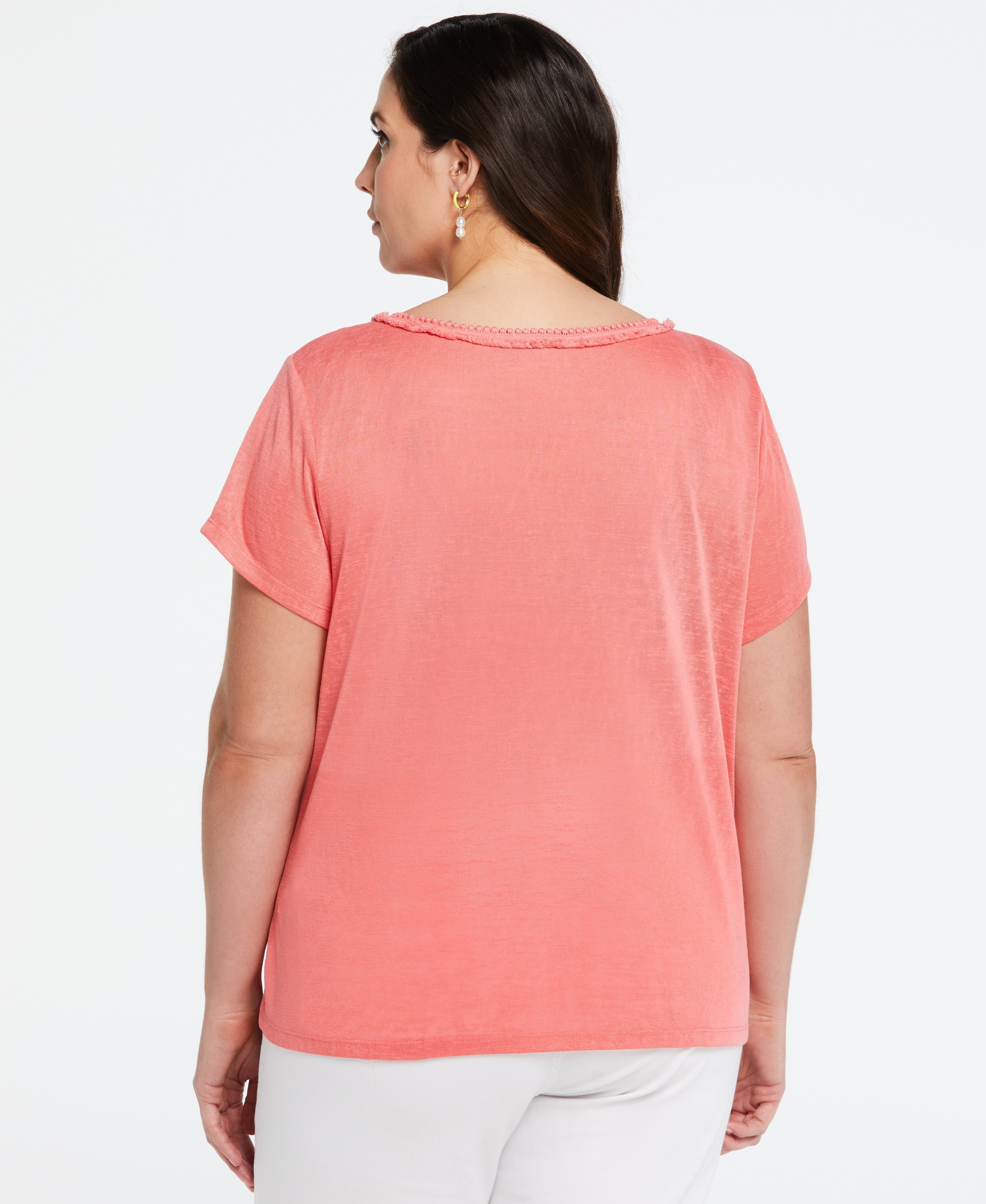 Plus Size Eco-Friendly Short Sleeve Blouse with Decorative Trim - Comfortable & Stylish Casual Wear for Women