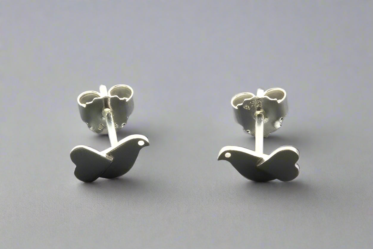Sterling Silver Bird Heart Stud Earrings - Dainty & Elegant Jewelry for Women - Perfect for Everyday Wear, Gifts & Special Occasions