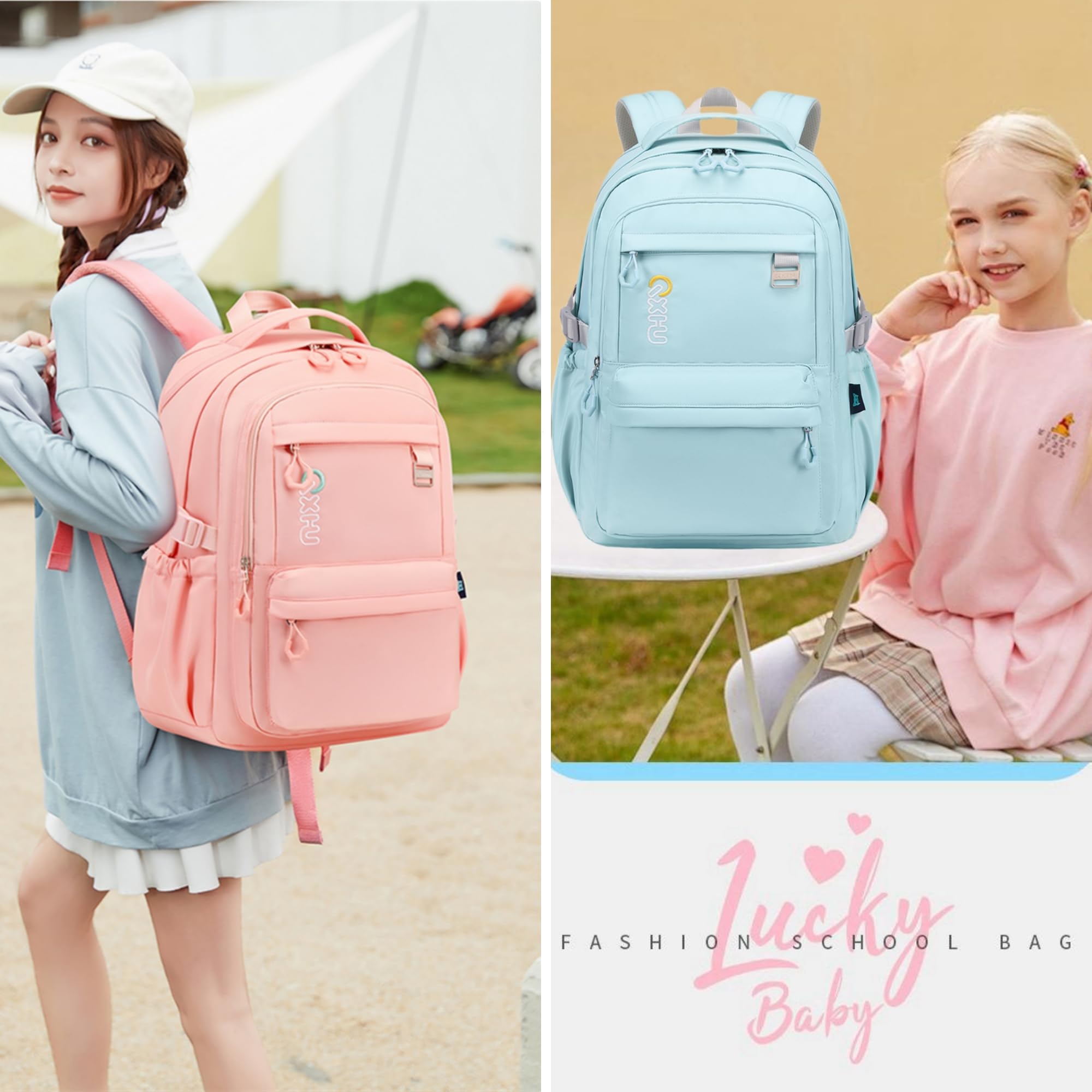 MITOWERMI Waterproof Backpack for Girls & Teens - Light Blue School Bookbag for Middle School, Travel & Casual Use | Durable & Stylish Backpack for Everyday Use, Commuting & Outdoor Adventures