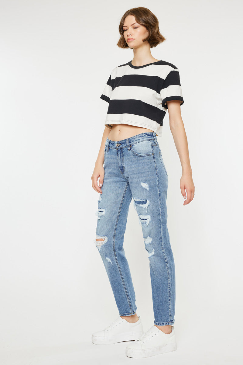 Devika Mid Rise Boyfriend Jeans for Women - Comfortable Stretch Denim Pants with Relaxed Fit - Perfect for Casual Outings, Work and Weekend Wear