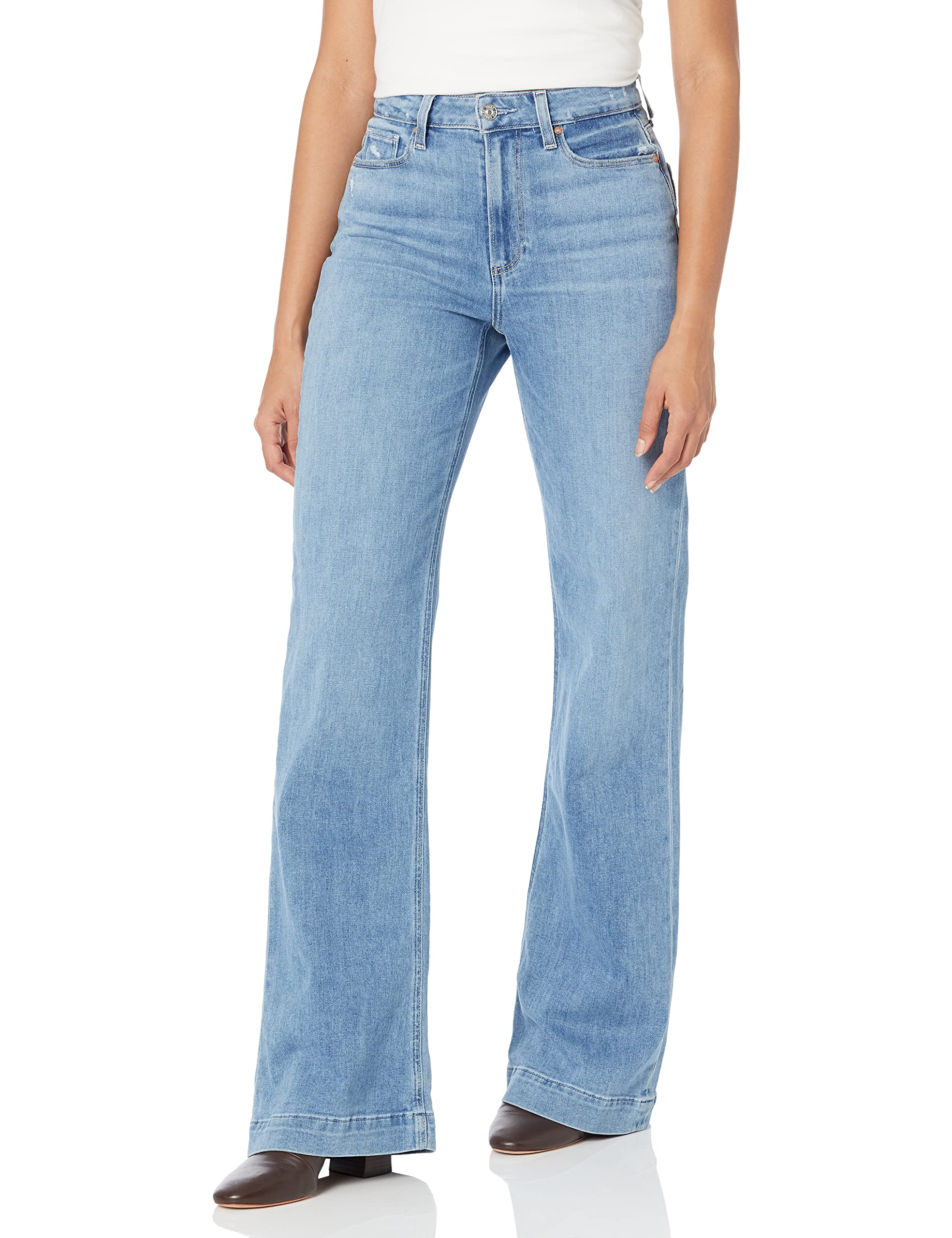 PAIGE Women's Flaunt Amour High Rise Wide Leg Jeans - Perfect Waist to Hip Ratio in Say Anything Wash | Comfortable Stretch Denim for Casual Outings & Date Nights