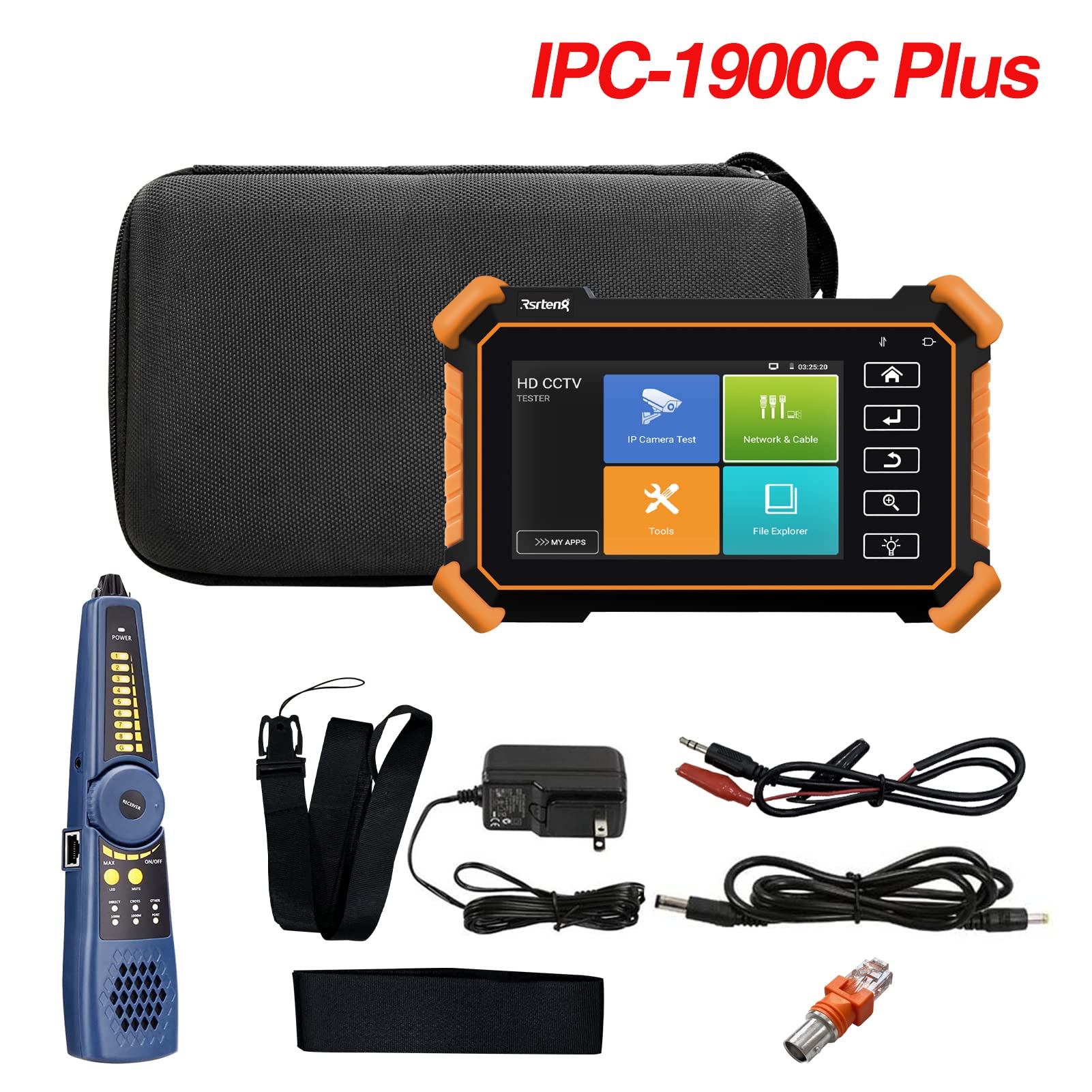 Rsrteng WT255 CCTV Camera Tester with Cable Tracer - 4K/8MP/8K/32MP IP Camera Testing, 4-inch IPS Touch Screen, POE/PTZ/DC12V Support - Perfect for Security System Installation & Maintenance