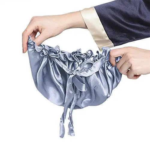 Luxury Silk Sleep Cap with Adjustable Ribbons for Women - Soft & Breathable Night Hair Cover for Sleeping, Travel & Spa