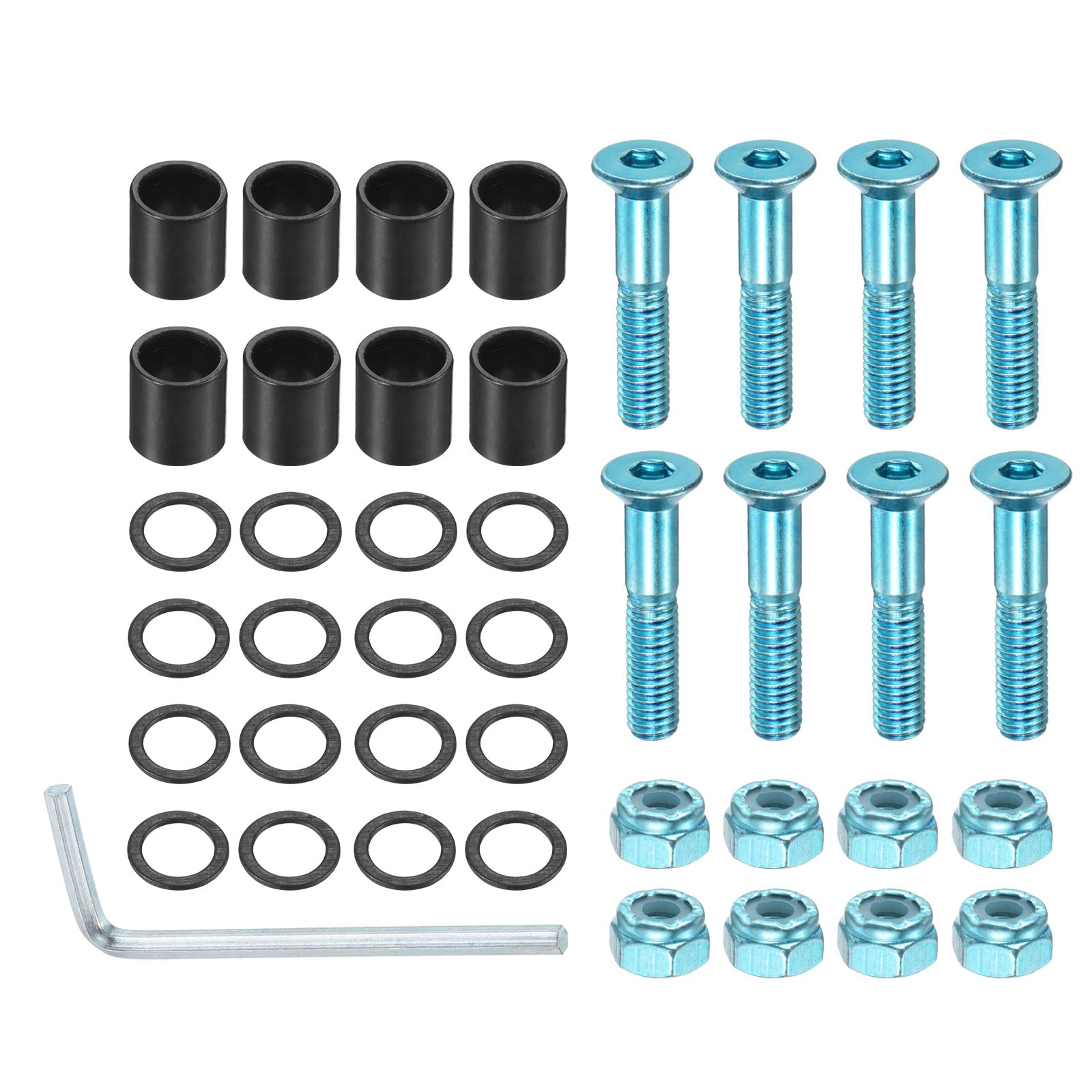 PATIKIL Skateboard Hardware Kit - 8pc Mounting Screws, Axle Nuts, Hex Key Set with Washers & Spacers for Skateboard Truck Wheels | Perfect for DIY Skateboard Assembly & Maintenance