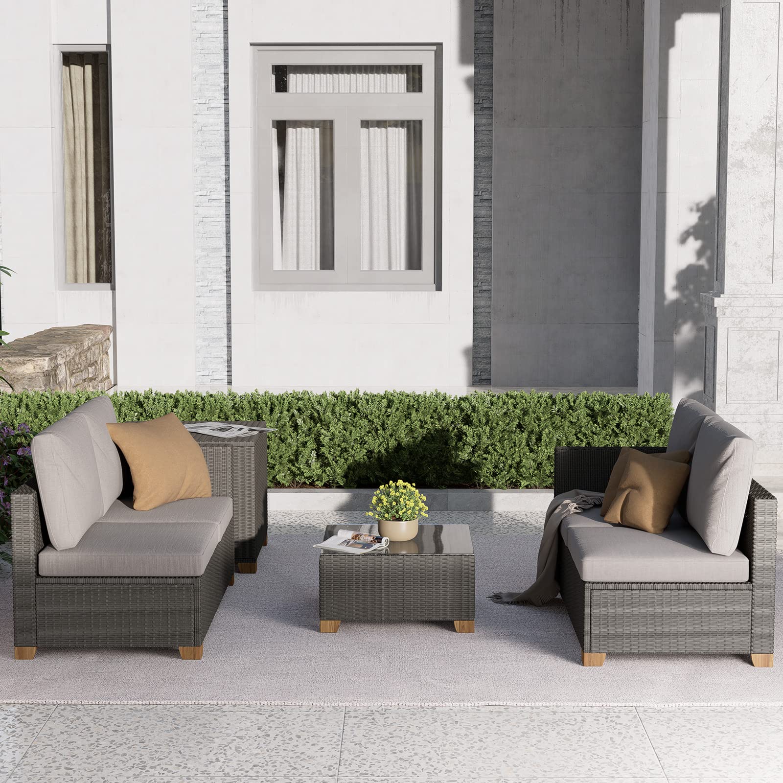 4-Piece Wicker Patio Furniture Set with Storage Box & Rattan Coffee Table - Outdoor Conversation Set for Backyard, Garden, Deck (Light Gray) | Perfect for Relaxing, Entertaining & Outdoor Dining
