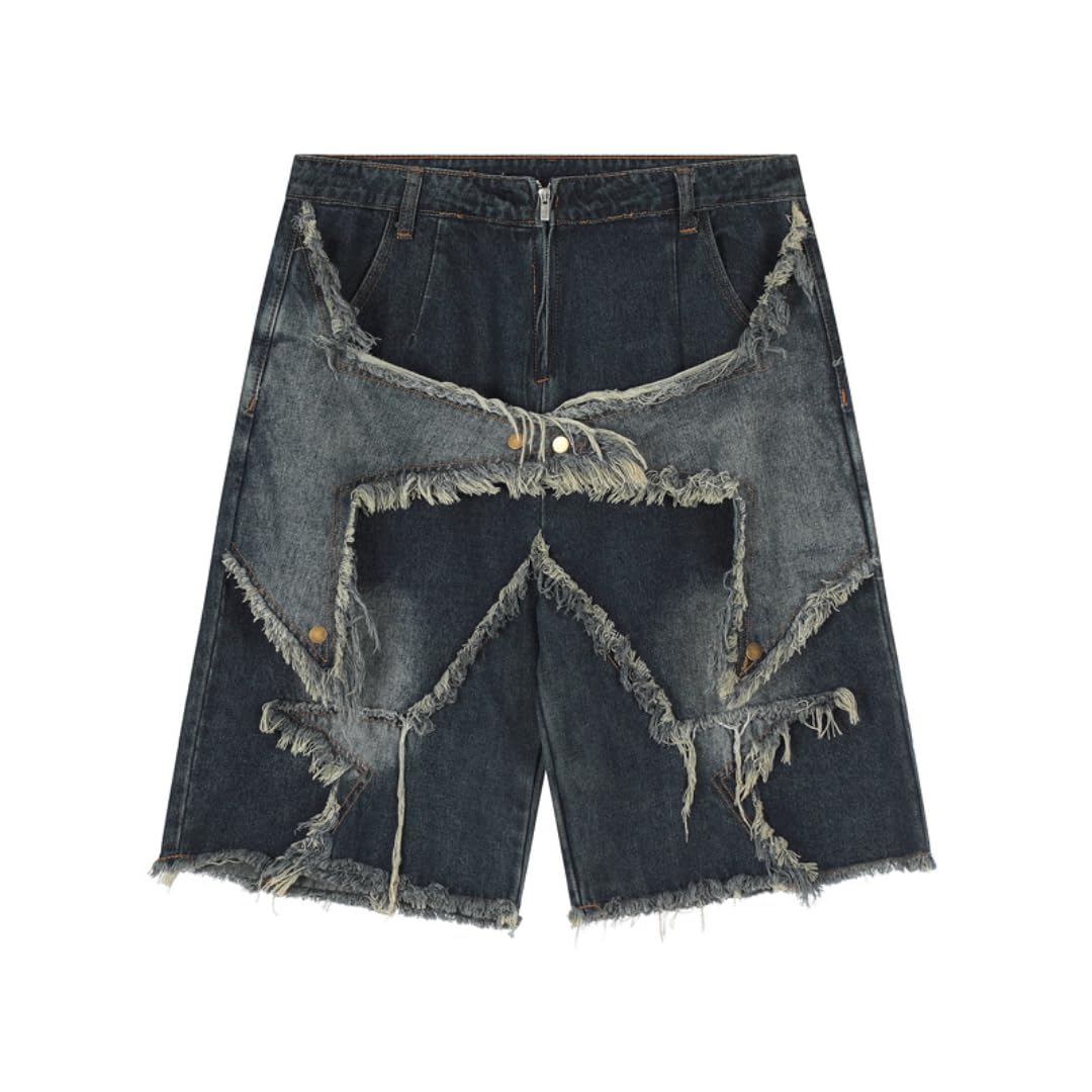 Y2K Jean Jorts Star - Baggy Casual Loose Straight Wide Leg Denim Shorts for Women | Patchwork Grunge Harajuku Streetwear | Perfect for Summer Outfits, Music Festivals & Retro Fashion