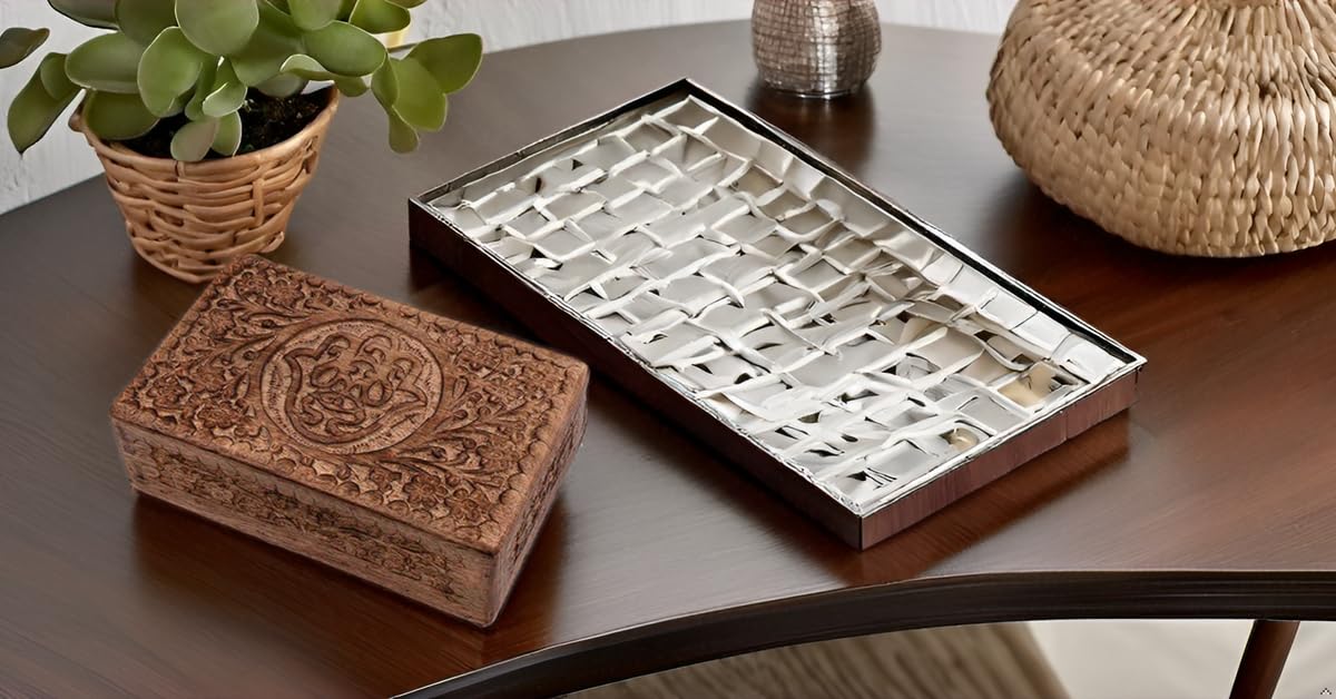 Handmade Wooden Jewelry Box with Hamsa Carving - 8x5 Inch Jewelry Organizer, Keepsake & Watch Storage Box - Perfect for Home Decor, Housewarming Gifts & Travel Accessory Organization