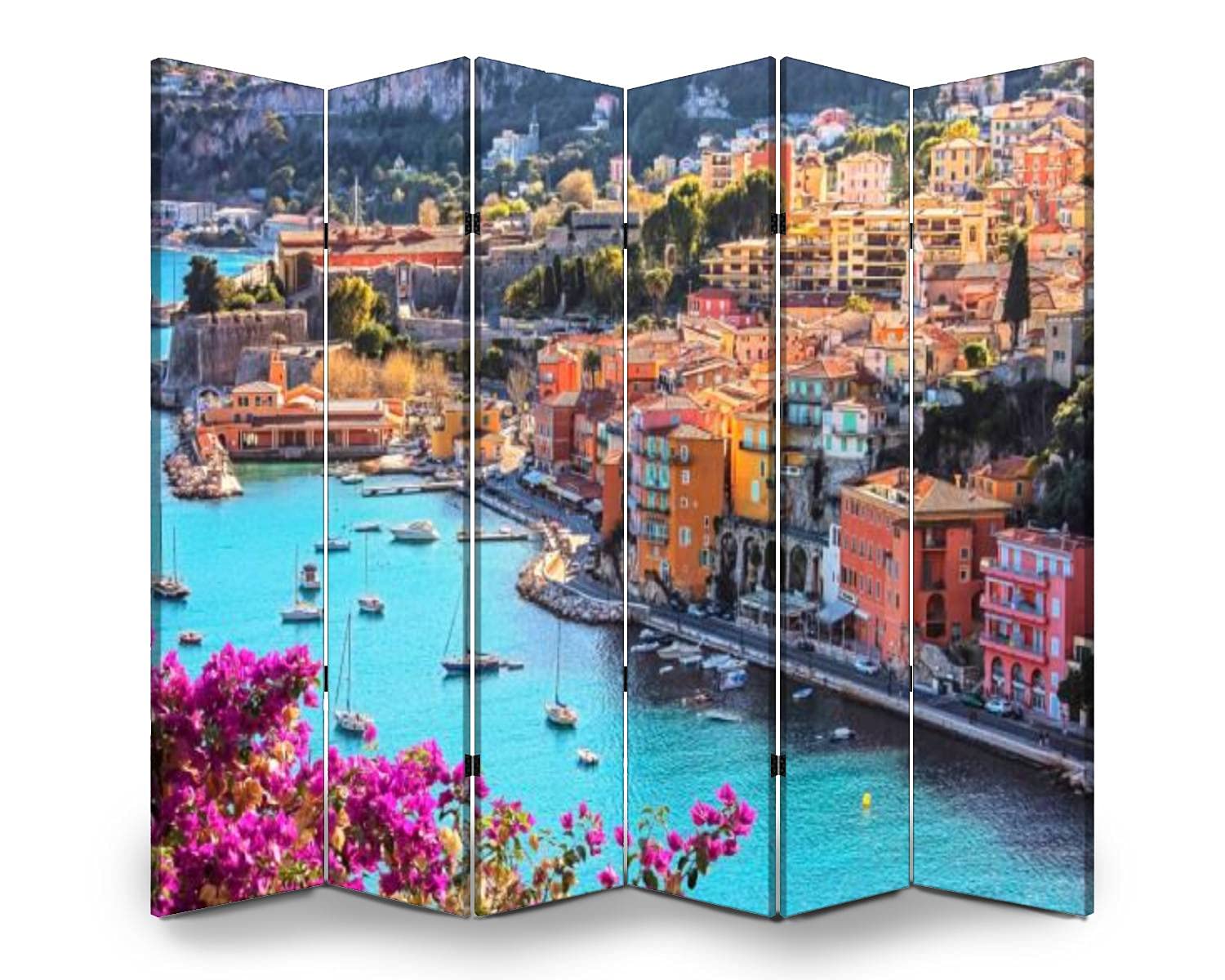 Wooden Room Divider - 6-Panel Folding Privacy Screen with Canvas Design, Dual-Sided Wall Partition for Home & Office | Indoor Display Shelves | Perfect for Living Rooms, Bedrooms, and Studio Spaces
