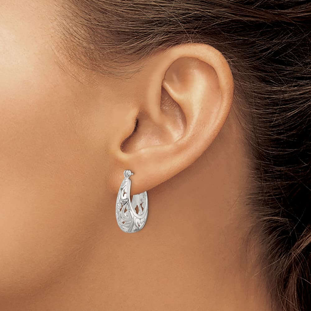 925 Sterling Silver Oval Filigree Hoop Puffed Shrimp Earrings - 24mm x 17mm | Elegant Dangle Earrings for Women | Perfect for Parties, Weddings & Everyday Wear