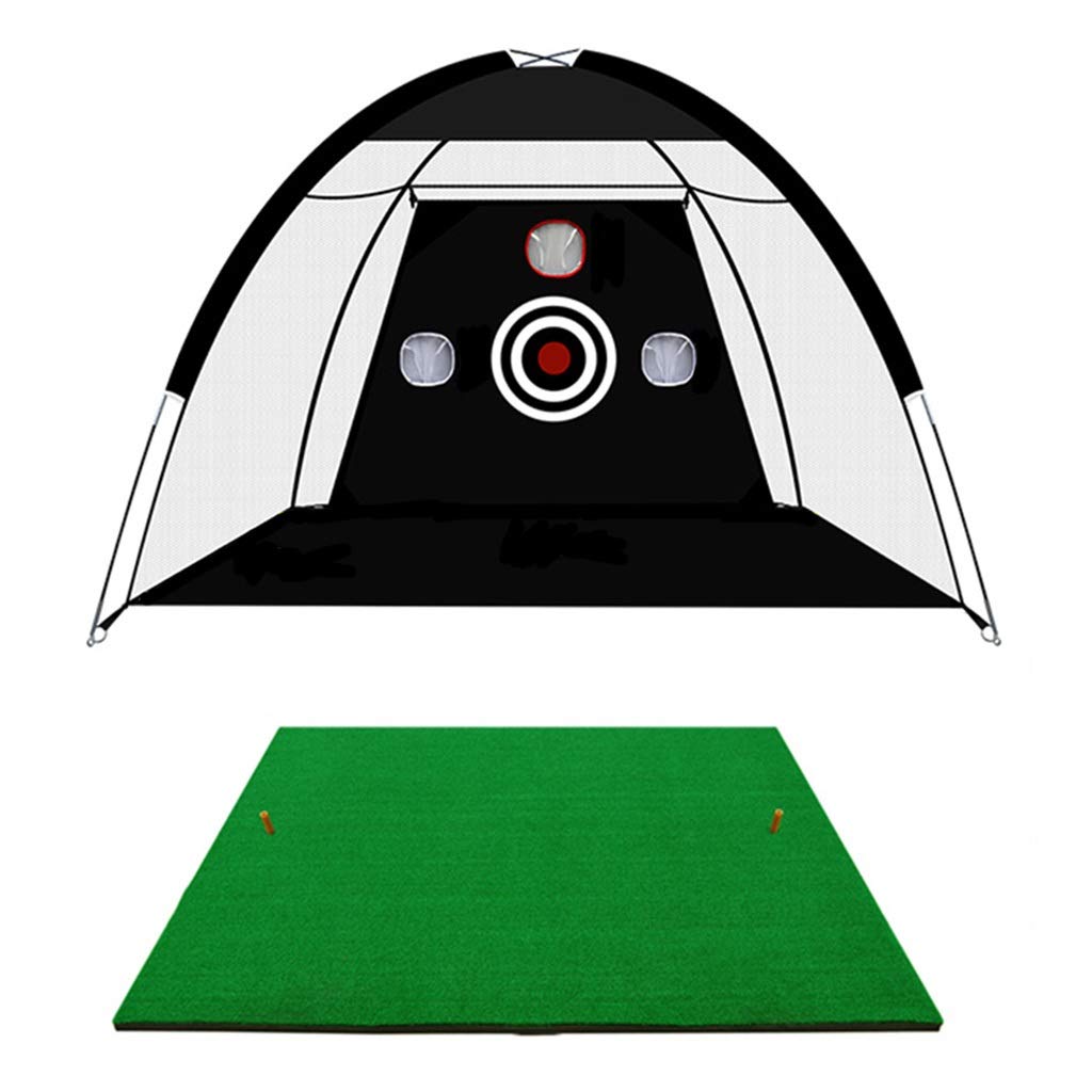 Portable Golf Practice Net for Indoor & Outdoor Use - 300x200cm Driving Net with 125x100cm Mat - Golf Swing Trainer Set for Backyard, Driving Range & Home Practice (Black)