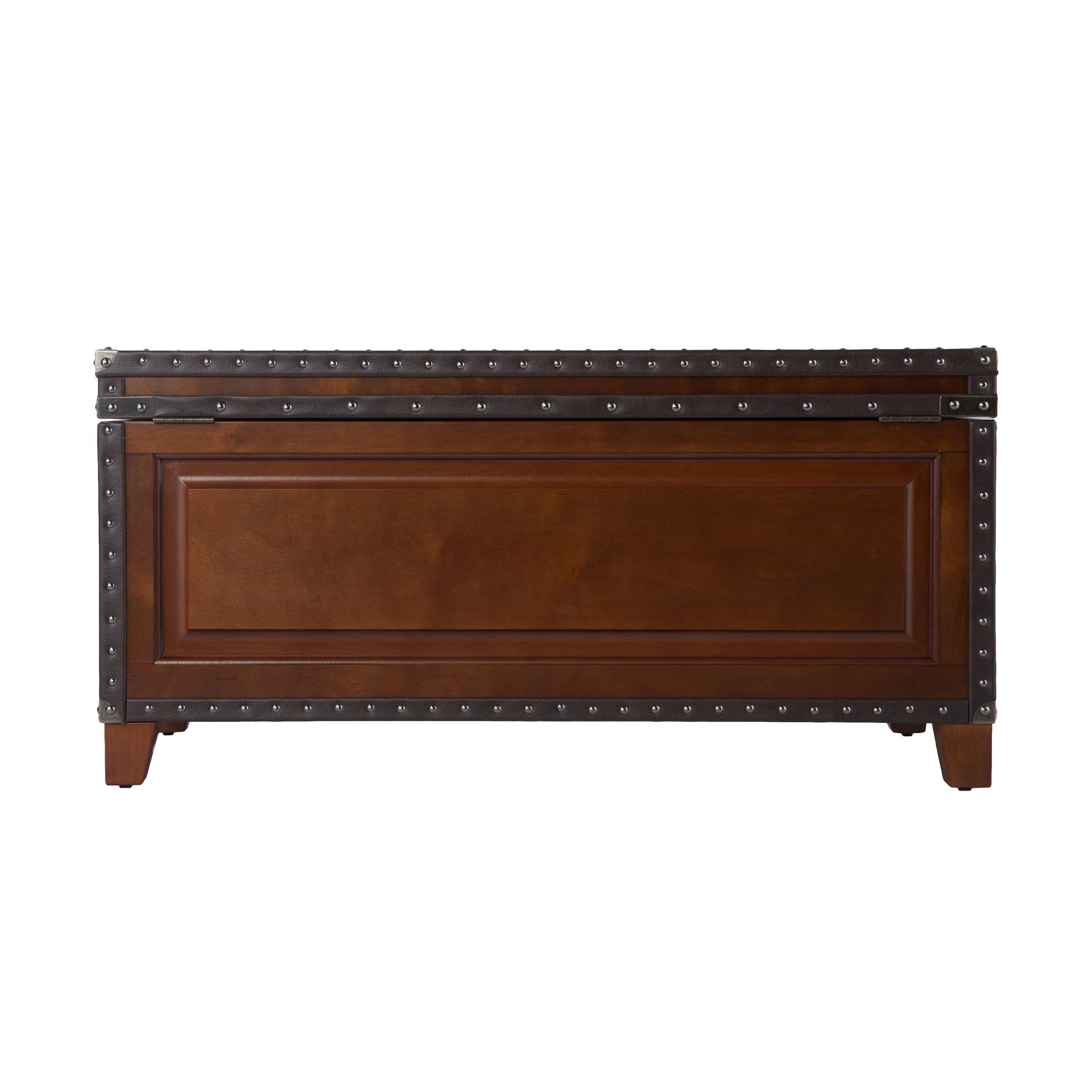 SEI Furniture Amherst Trunk Coffee Table - Faux Leather Upholstery with Nailhead Trim - Dark Cherry, Espresso & Antique Bronze Finish - Perfect for Living Room, Lounge & Home Decor