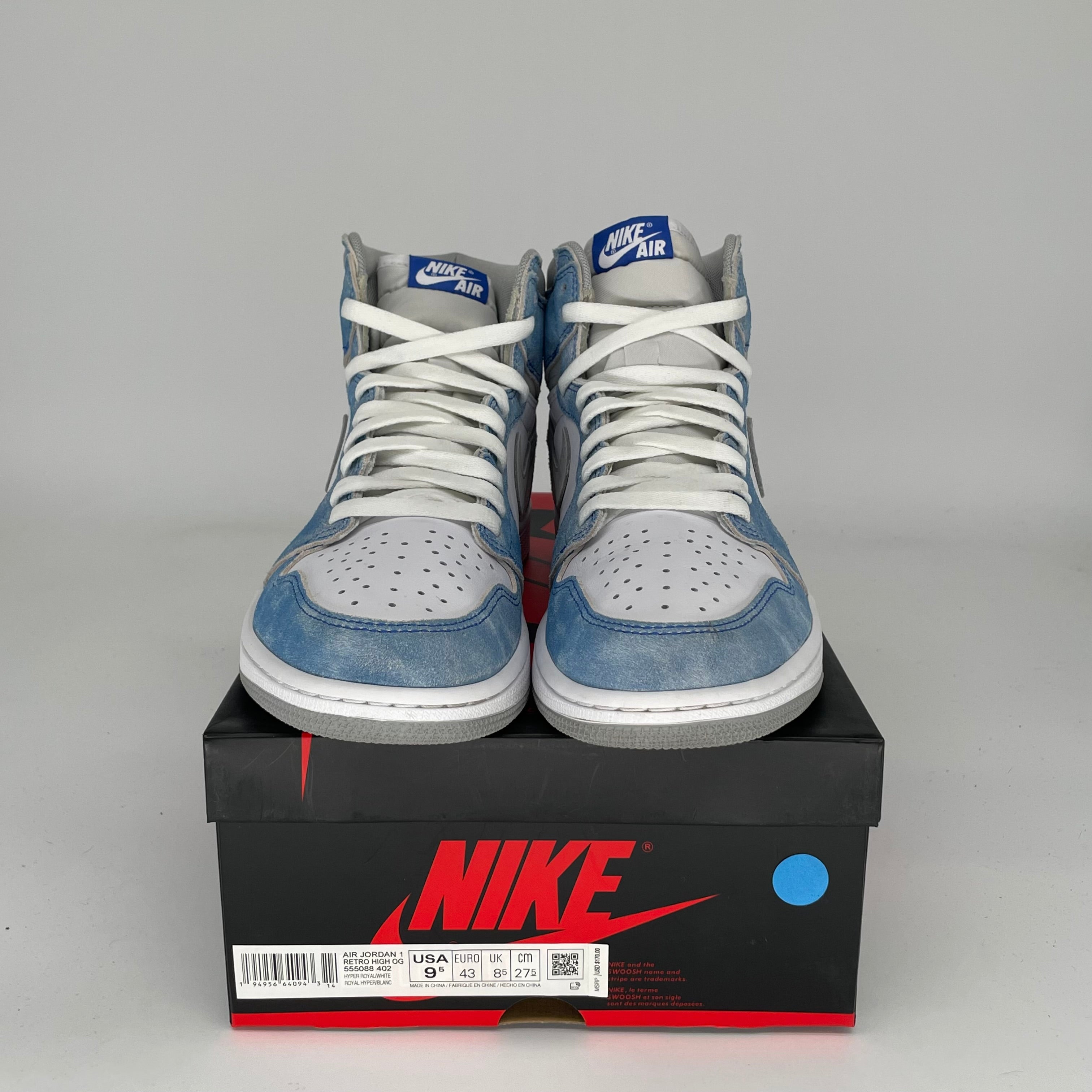 AIR JORDAN 1 HYPER ROYAL Sneakers - Men's Size 9.5 US (555088-402) - Blue & White Basketball Shoes for Casual Wear & Street Style