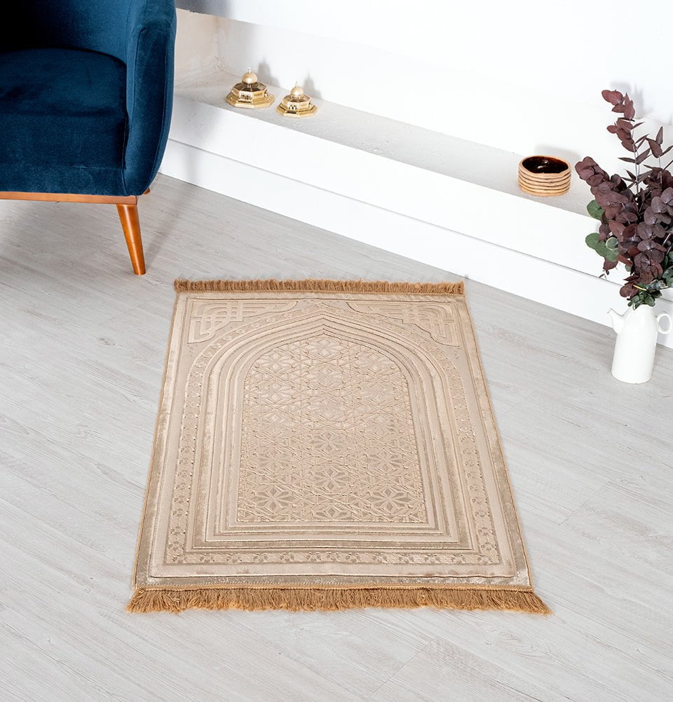 Premium Luxury Velvet Islamic Prayer Rug Najma Mink - Soft & Durable Prayer Mat for Home, Mosque & Travel - Perfect Gift for Ramadan & Eid