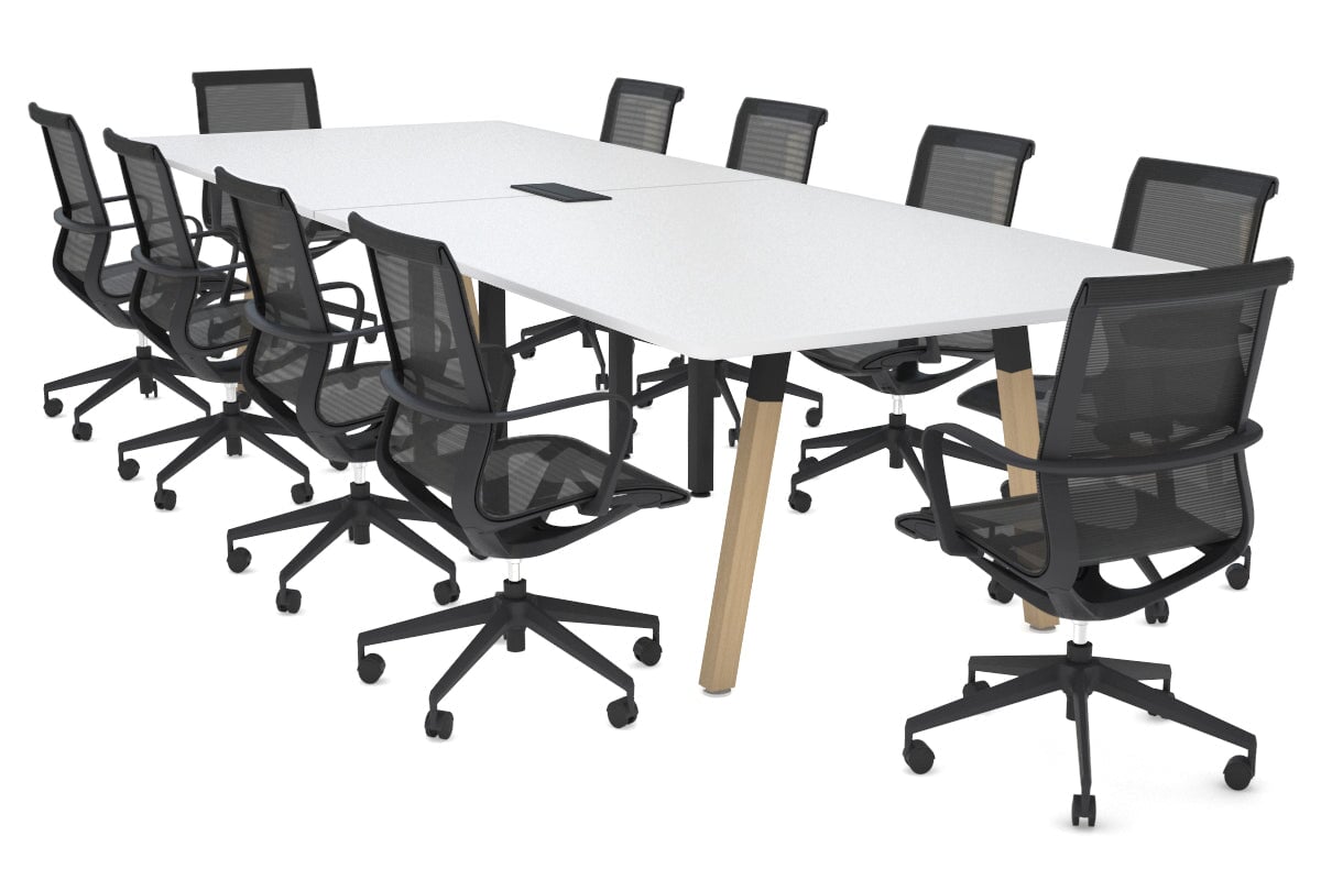 Modern Boardroom Table with Quadro A Wood Legs & Rounded Corners - 3200L x 1100W Conference Table for Office Meetings & Executive Workspaces