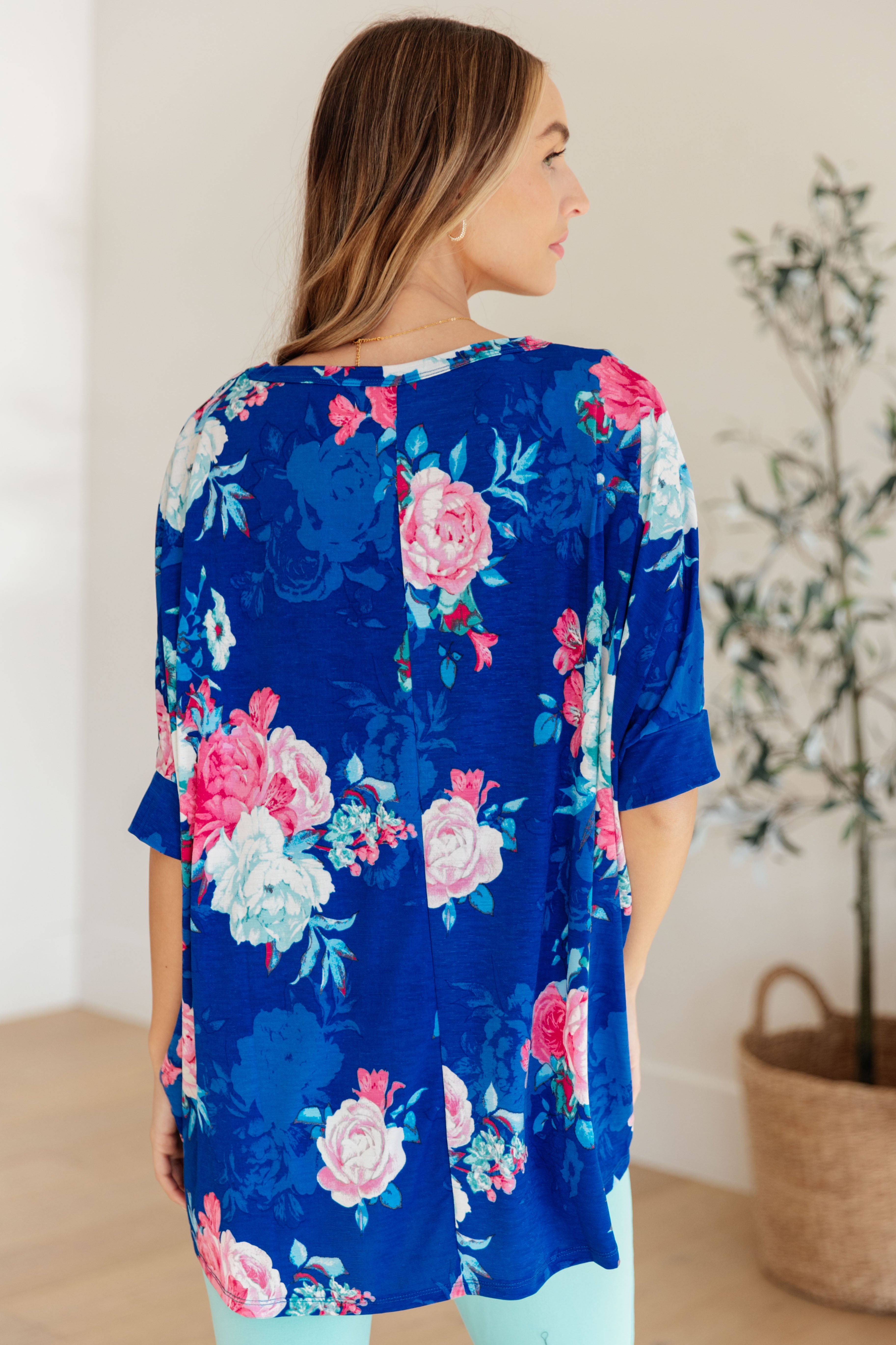 Royal & Pink Floral Essential Blouse for Women - Elegant Casual & Office Wear - Perfect for Work, Dates & Special Occasions