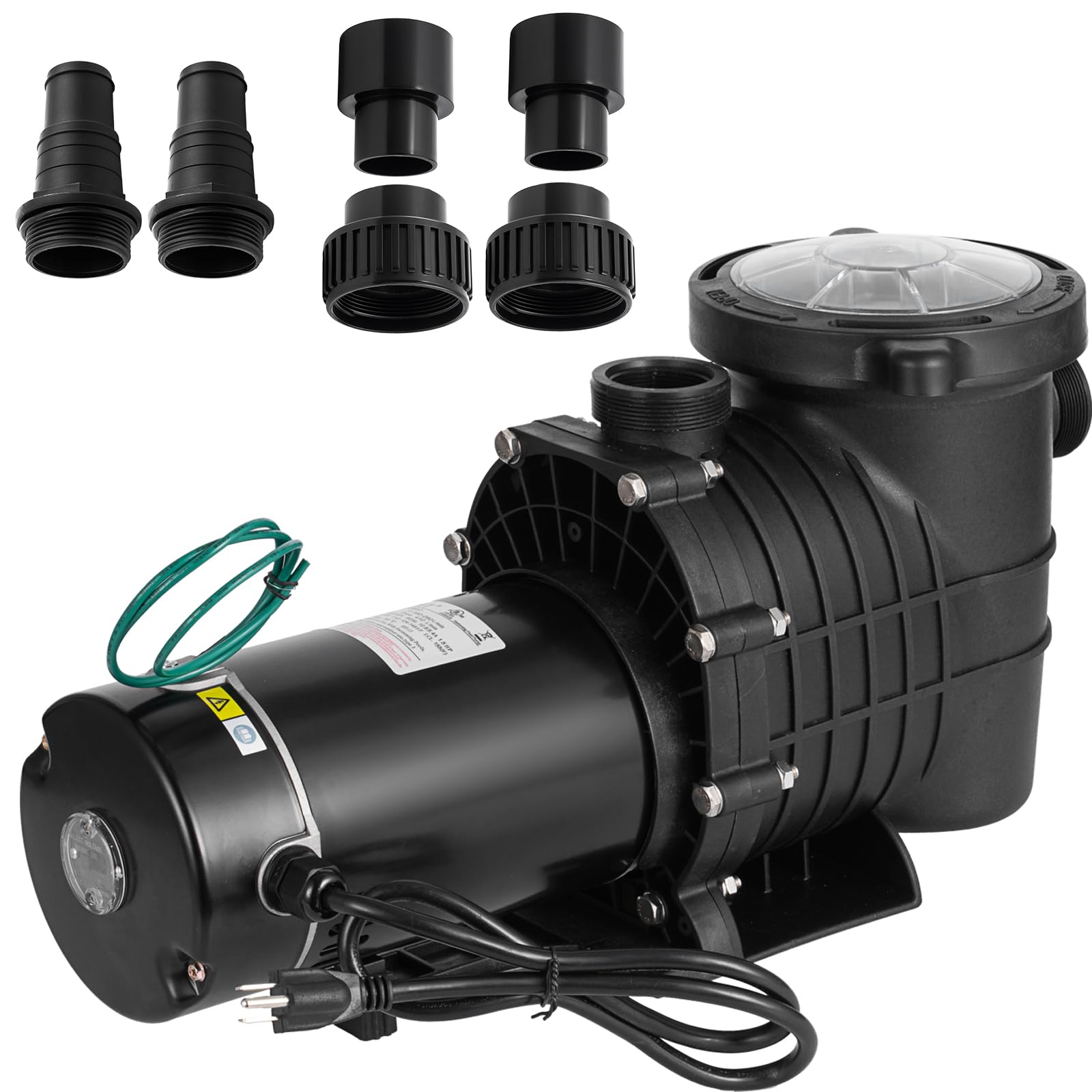 2HP Inground Pool Pump - Dual Voltage 110V/220V High Flow Swimming Pool Pump (6840 GPH) - Self Priming Above Ground Pool Pumps 1500W with Strainer Basket, Drain Plug & 6 Connectors - Perfect for Residential & Commercial Pool Maintenance, Water Circulation & Filtration Systems