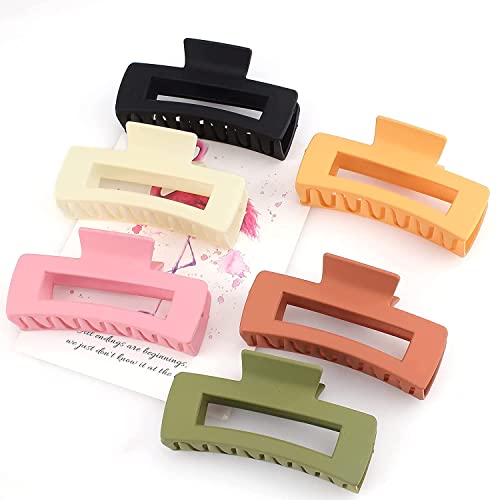 BAKEFY 6-Pack Strong Hold Rectangle Hair Claw Clips for Women & Girls - Thin Hair Hair Accessories, Jaw Clips for Ponytails, Buns & Everyday Styling
