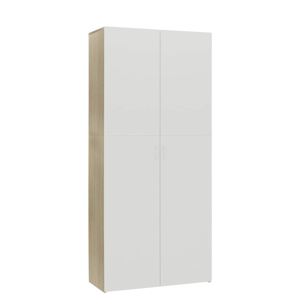 Unfade Memory Shoe Cabinet with Door - White & Sonoma Oak Shoe Storage Organizer Tower for Bedroom, Hallway, Entryway | Space-Saving Shoe Rack for Small Apartments & Closet Organization