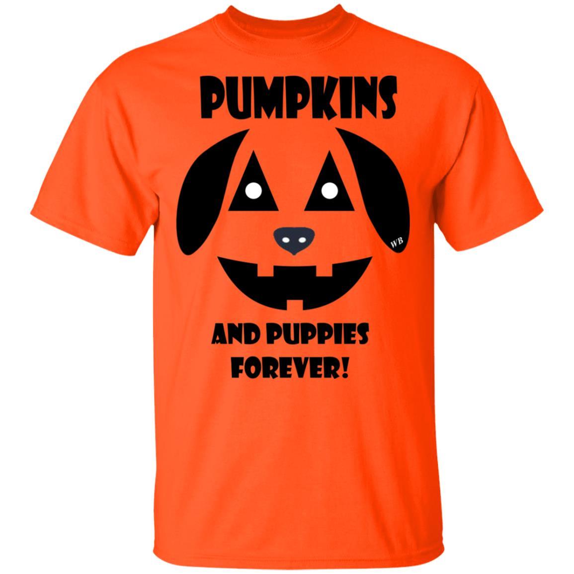 WineyBitches.Co Pumpkins And Puppies Forever Halloween Cotton T-Shirt - Cute Fall Graphic Tee for Women, Halloween Party Outfit, Dog Lover Gift