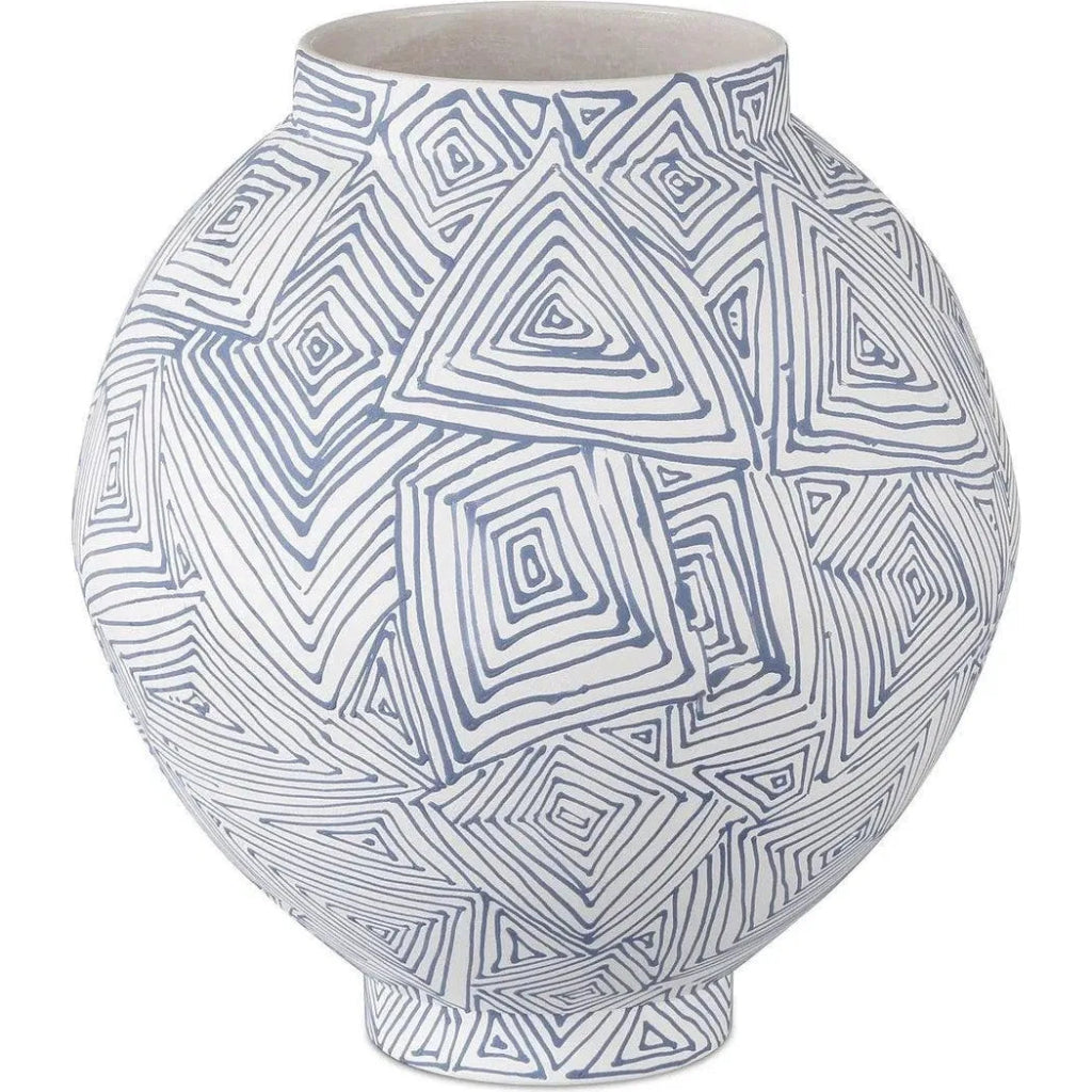 12 Inch Zag Porcelain Blue Vase - Elegant Home Decor for Living Room, Dining Table, or Office Centerpiece