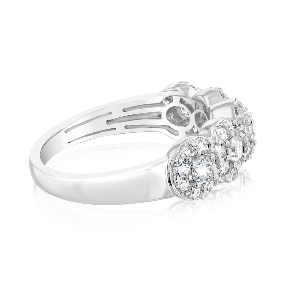 14K White Gold 0.95 Carat Diamond Engagement Ring - 5 Round Brilliant Cut Diamonds with Halo Setting | Perfect for Wedding, Proposal & Anniversary Gifts