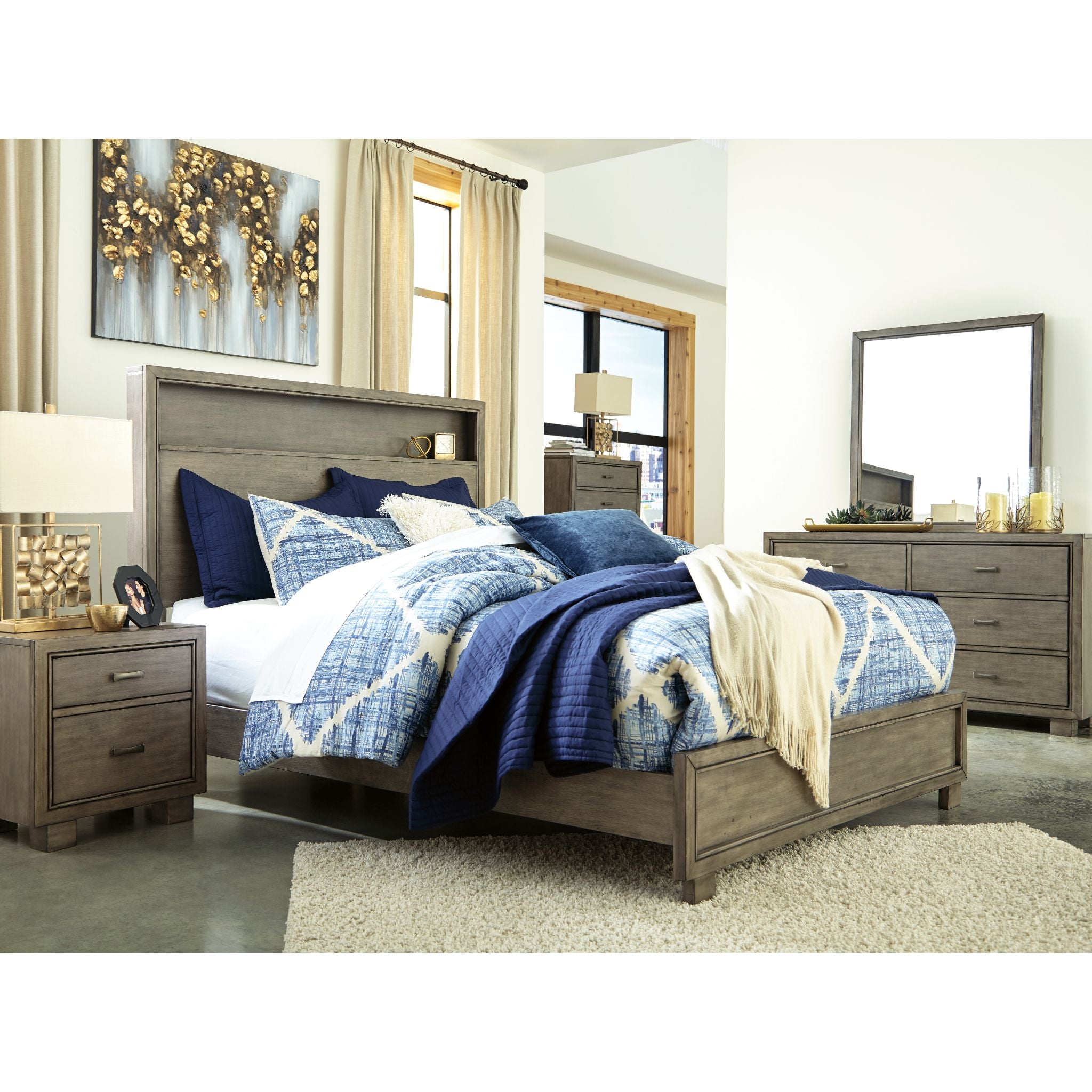 Arnett 6-Drawer Dresser with Mirror - Modern Gray Bedroom Furniture for Home Organization & Storage
