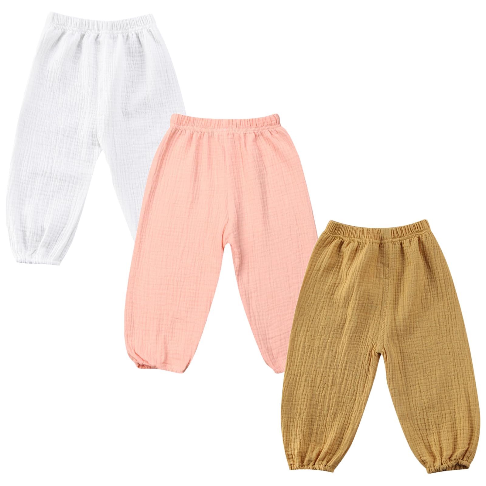 3 Pack Cotton Linen Bloomer Pants for Toddler Boys & Girls - Soft Solid Color Baby Joggers | Perfect for Playtime, Daycare & Casual Outfits