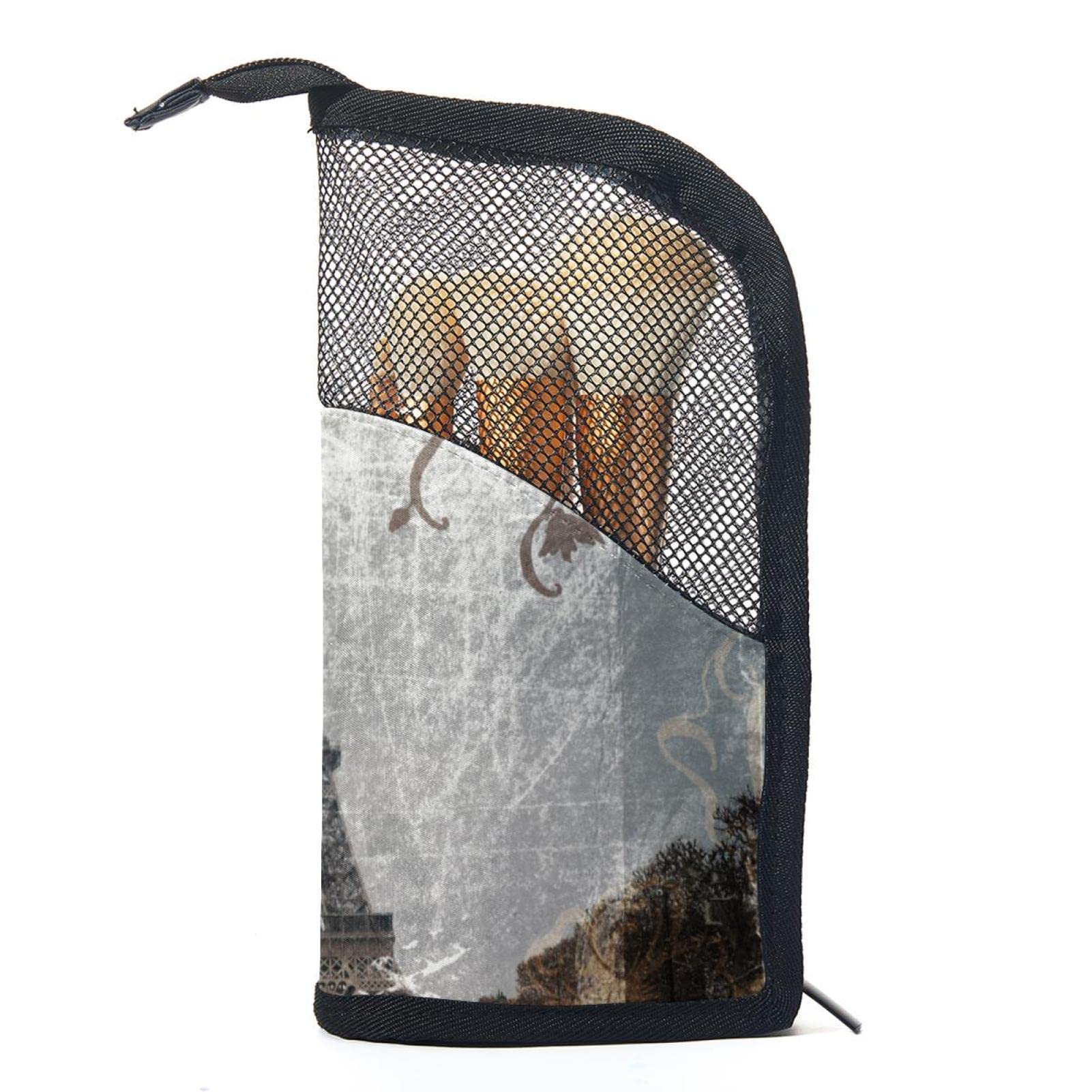12-Piece Makeup Brush Organizer Bag - Vintage Eiffel Tower Paris Design, Portable Makeup Brush Holder Case for Travel & Home Storage | Perfect for Makeup Artists & Beauty Enthusiasts