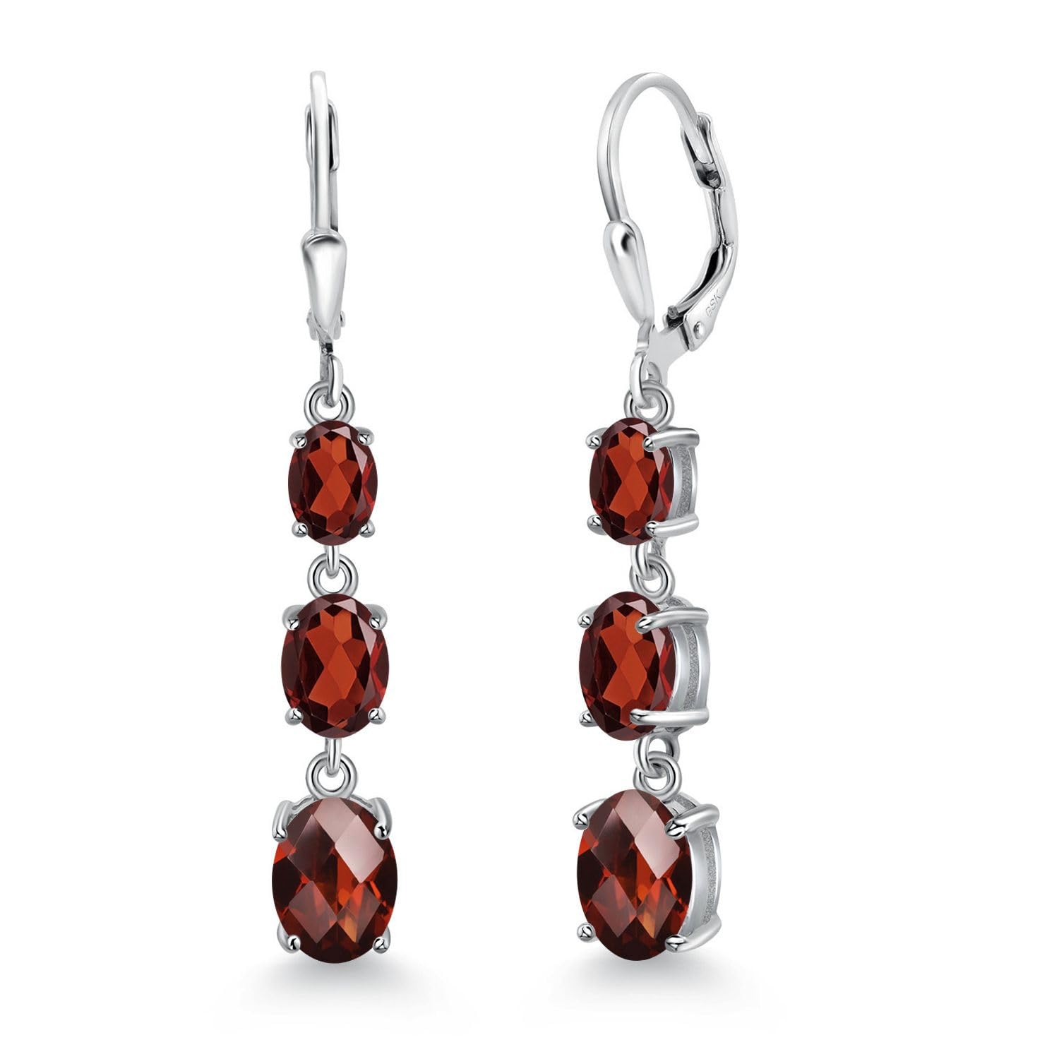 Gem Stone King 3-Stone Leverback Drop Dangle Earrings for Women - 925 Sterling Silver Birthstone Jewelry | Oval 8x6mm, 7x5mm & 6x4mm Gemstones | Elegant Gift for Mom, Wife, Her | Perfect for Weddings, Anniversaries & Special Occasions