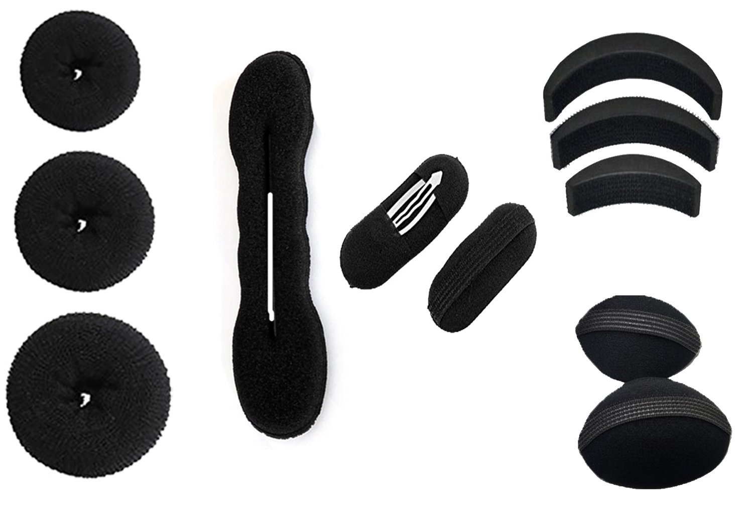 Homeoculture Combo of Hair Donuts, Juda Makers & Puff Maker - Black Hair Accessories for Women & Girls (180g) - Perfect for Styling, Parties & Everyday Wear