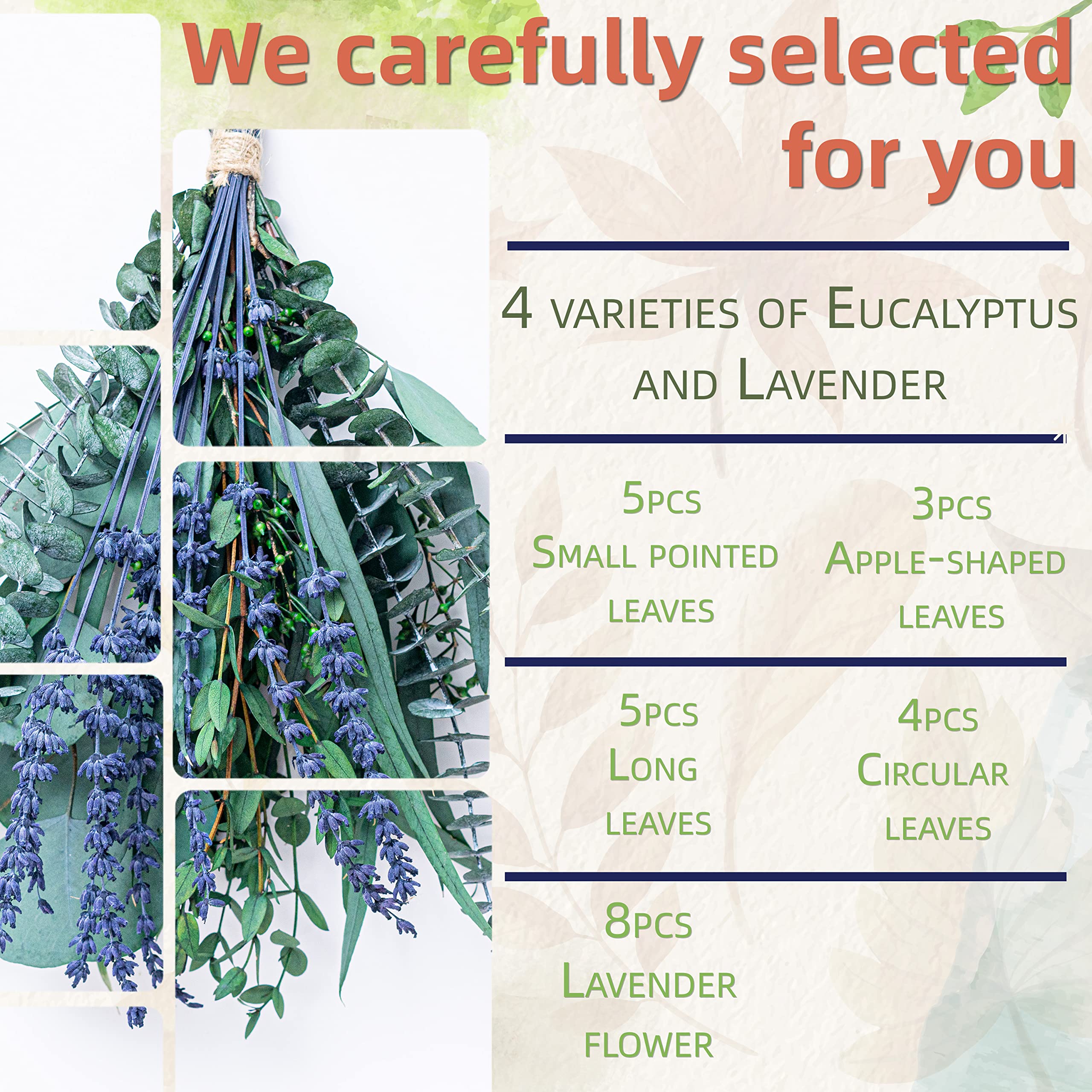 Natural Fresh Eucalyptus & Lavender Shower Bundle - Real Eucalyptus Leaves & Lavender Flowers for Aromatherapy | Relaxing Bathroom Decor, Spa Gift Idea & Home Decoration