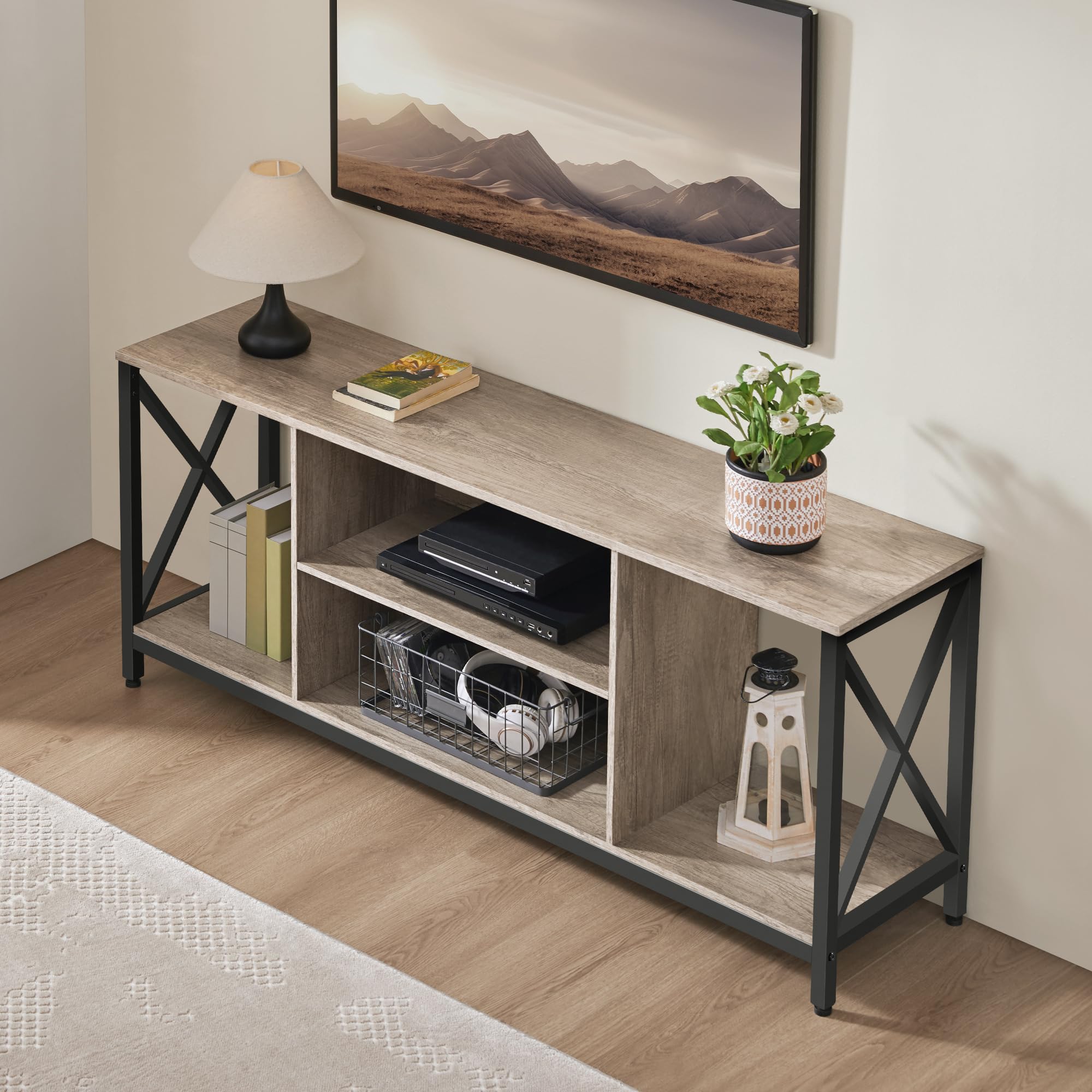Yaheetech 65 Inch TV Stand with Storage Shelves - Modern Wood Entertainment Center for 55-65 Inch TVs, Gray - Perfect for Living Room, Bedroom & Home Theater Setup