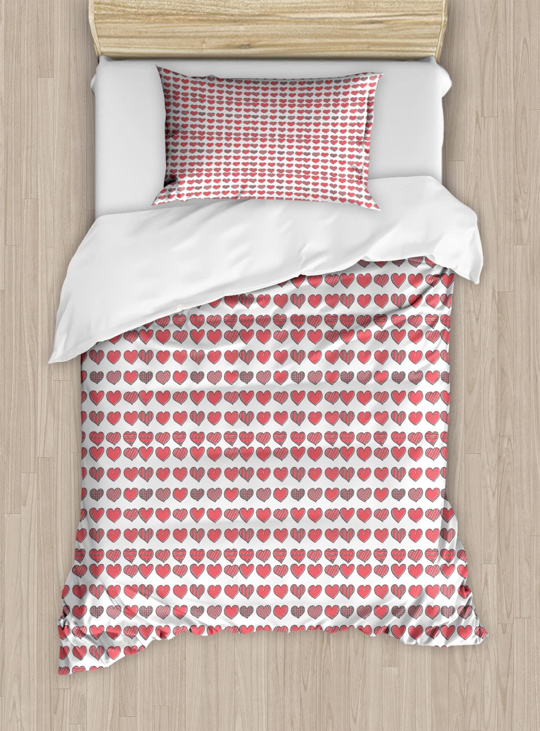 Ambesonne I Love You Duvet Cover Set - Hand Drawn Valentine's Day Romantic Bedding (2 Duvet Covers + 4 Pillowcases) - 2 Pack California King Size in Charcoal Grey & Coral - Perfect for Couples Bedroom, Anniversary Gifts & Romantic Getaways