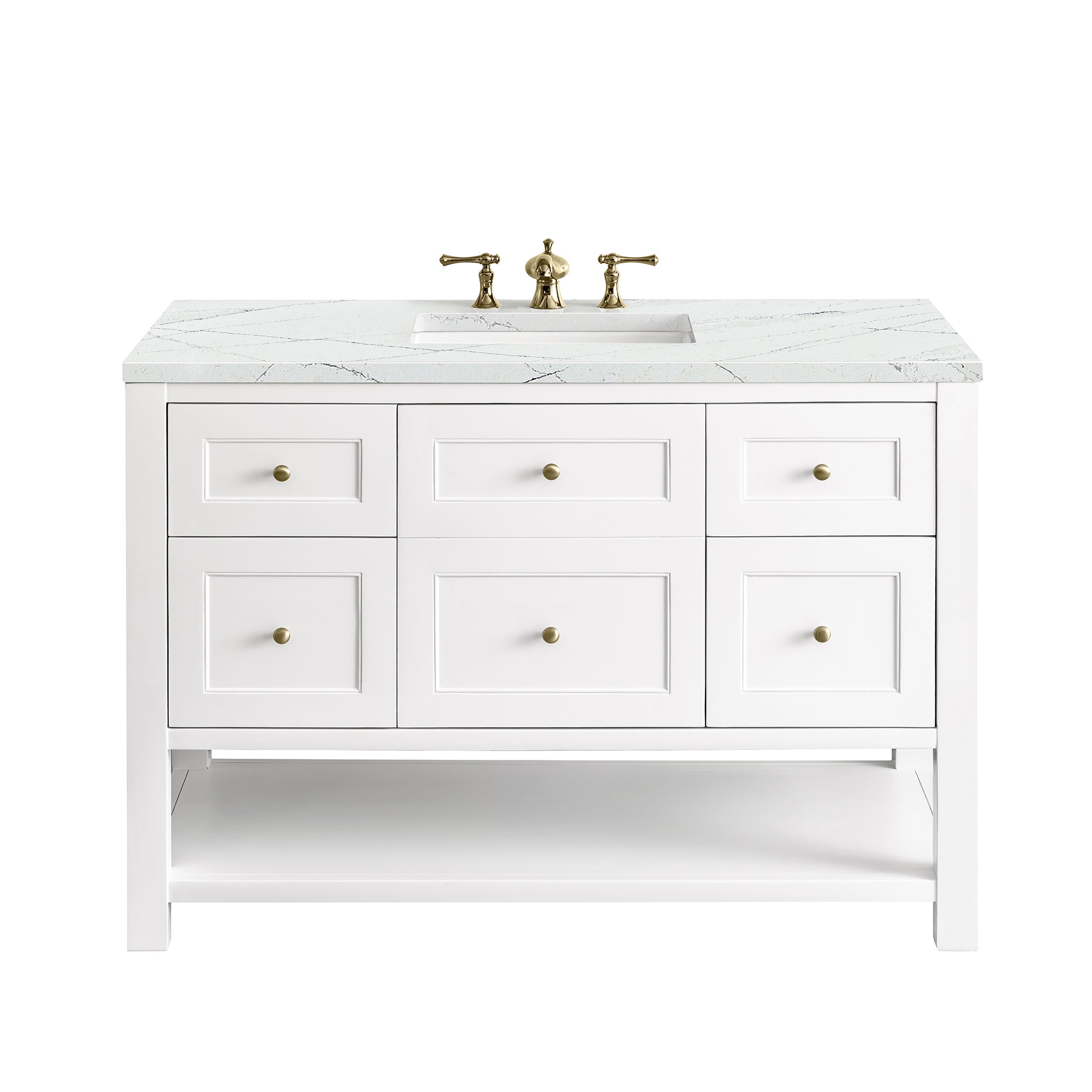 Breckenridge 48 Inch Single Bathroom Vanity with Bright White Finish & 3CM Ethereal Noctis Quartz Top - Perfect for Modern Master Bathrooms & Guest Powder Rooms