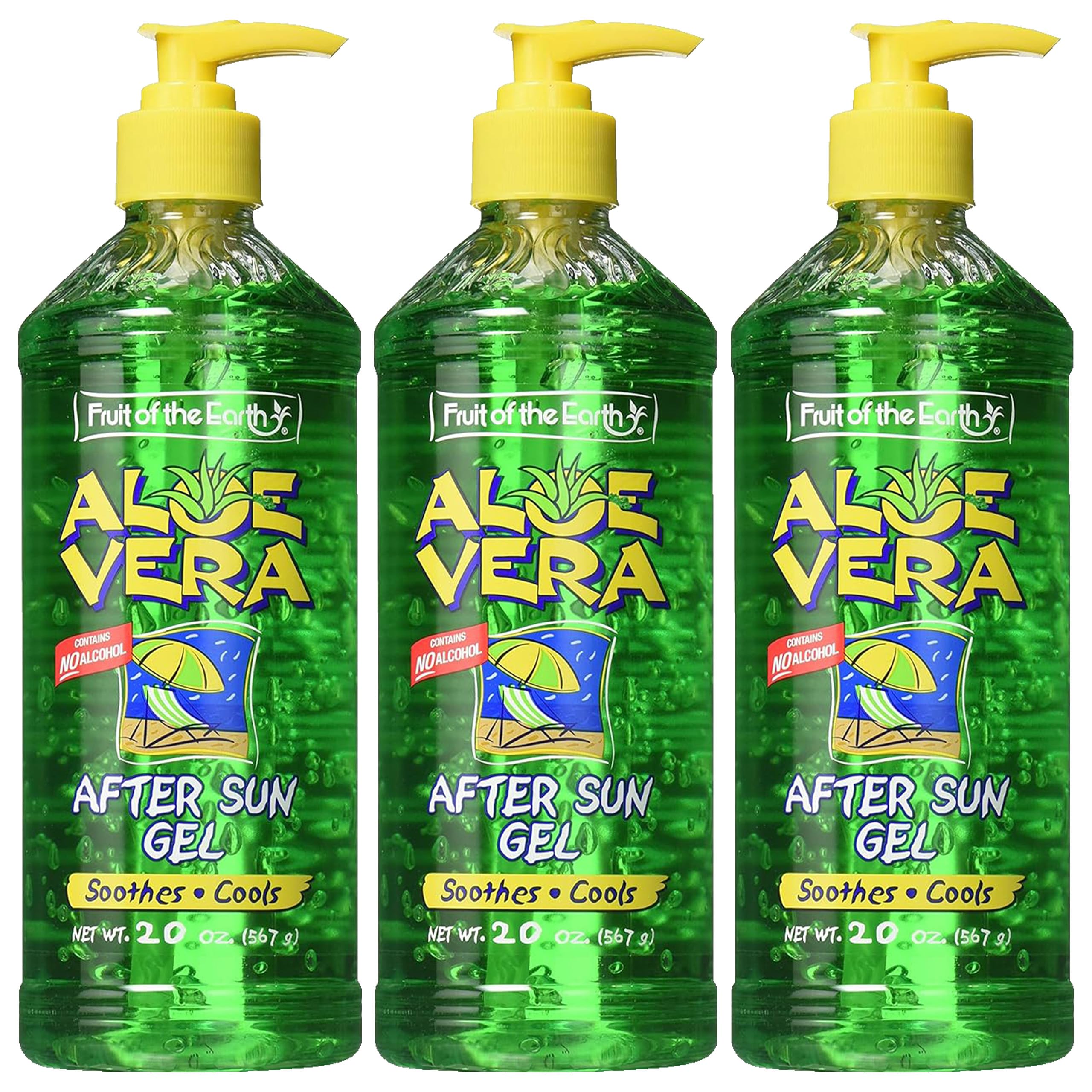 Fruit of the Earth Aloe Vera After Sun Gel - Soothing Sunburn Relief, 20 oz (Pack of 3) - Perfect for Post-Sun Care, Skin Hydration & Summer Skincare