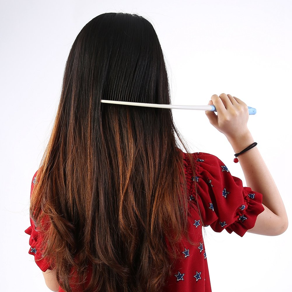 Long Handle Hair Brush with Non-Slip Grip - Professional Detangling Comb for Thick & Long Hair - Perfect for Salon, Home Use & Travel - White