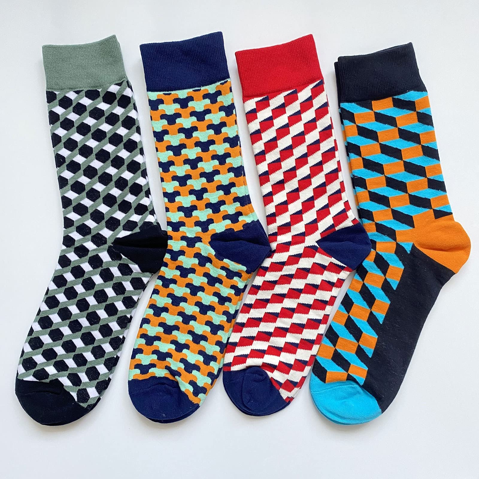 Rockbottom Fun Socks for Men - Novelty Crazy Crew Dress Socks with Cool Cute Food & Animal Graphics (10-Pack Lattice Classic, Size 9-12) - Perfect for Gifts, Parties & Casual Wear