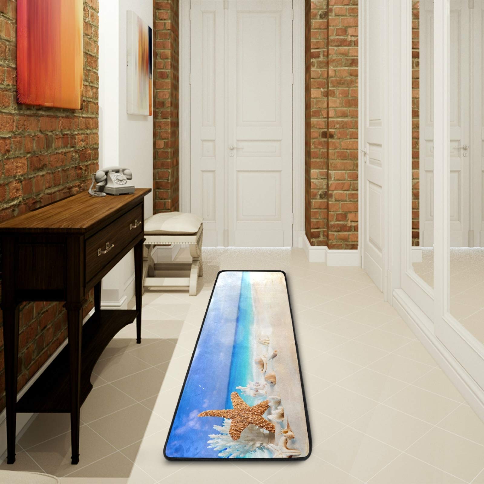 Non-Slip Tropical Seashell Beach Runner Rug 2x6 FT - Soft Indoor Hallway, Kitchen, Bathroom & Bedroom Carpet - Perfect for Coastal Home Decor, Entryway & High-Traffic Areas