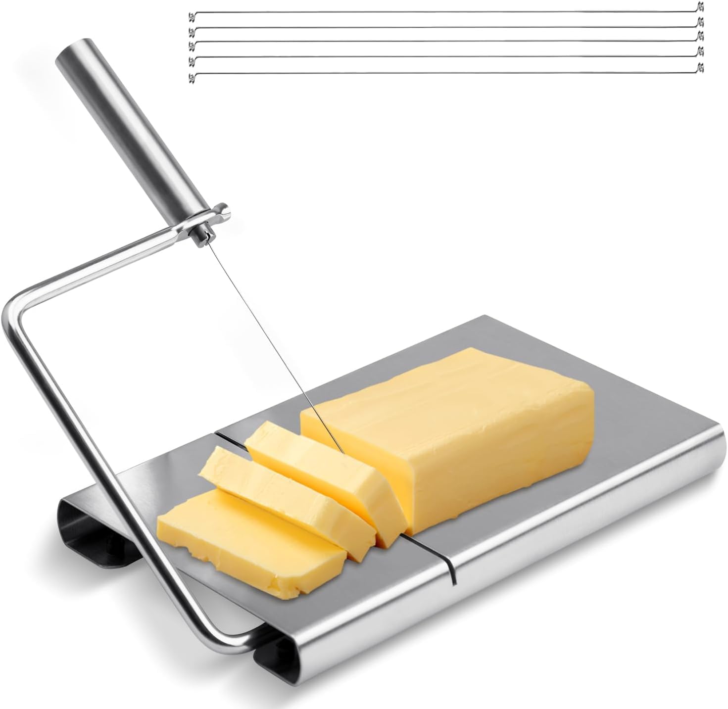 ENLOY Stainless Steel Cheese Slicer with Wire - 5 Replacement Wires Included - Perfect for Block Cheese, Butter & Food Slicing - Ideal for Kitchen, Deli & Gourmet Cheese Preparation