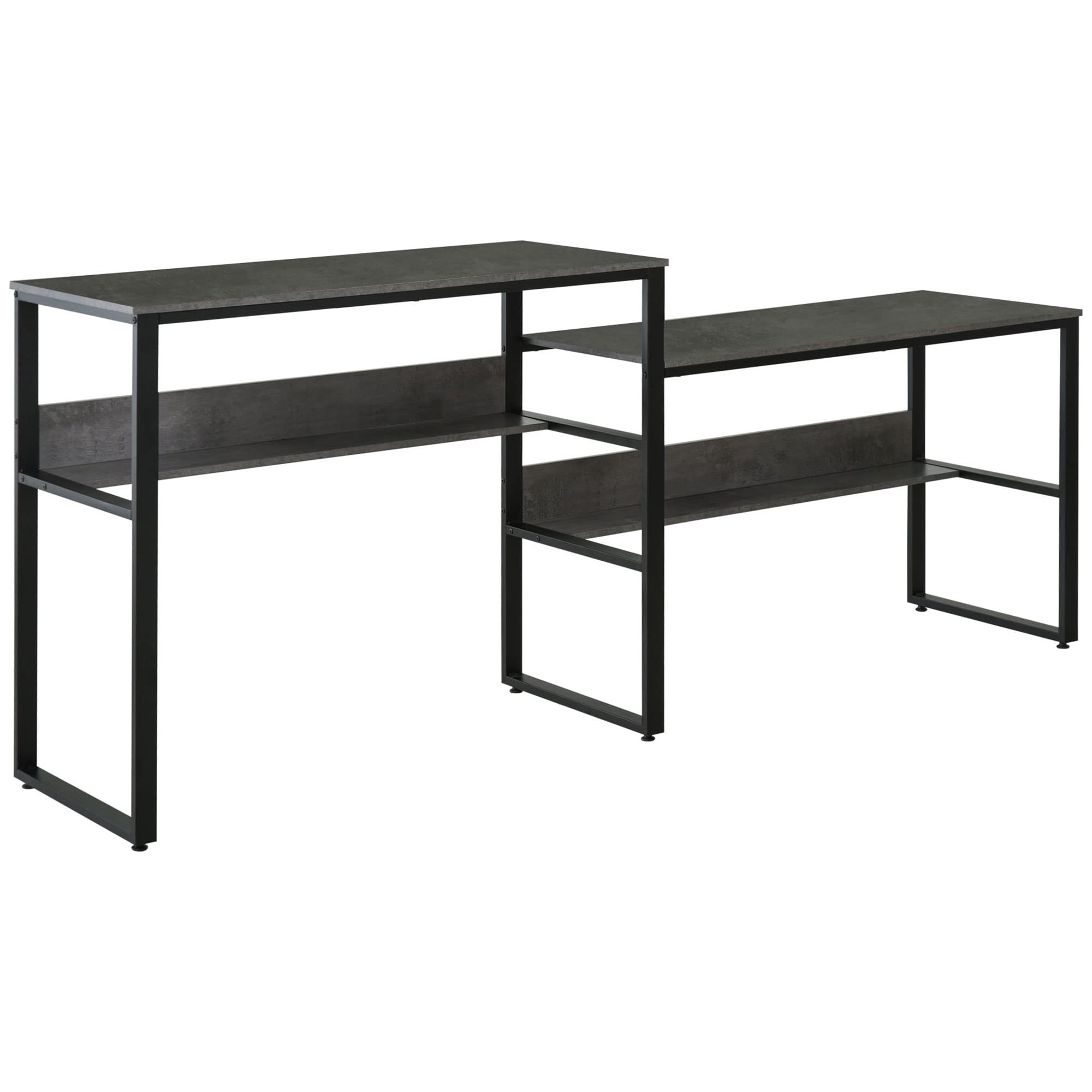 HOMCOM 86.5 Inch Two Person Desk with Open Shelves - Double Computer Table, Writing Desk & Long Storage Workstation for Home Office (Gray) | Perfect for Shared Workspaces, Remote Work & Study Rooms