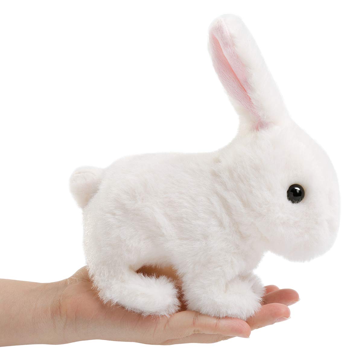 Soft Plush Rabbit Easter Electronic Interactive Toy - Jumping Bunny with Wiggle Ears & Moving Mouth - 7 Inch White Stuffed Animal Gift for Kids - Perfect for Easter Baskets, Birthday Presents & Toddler Playtime