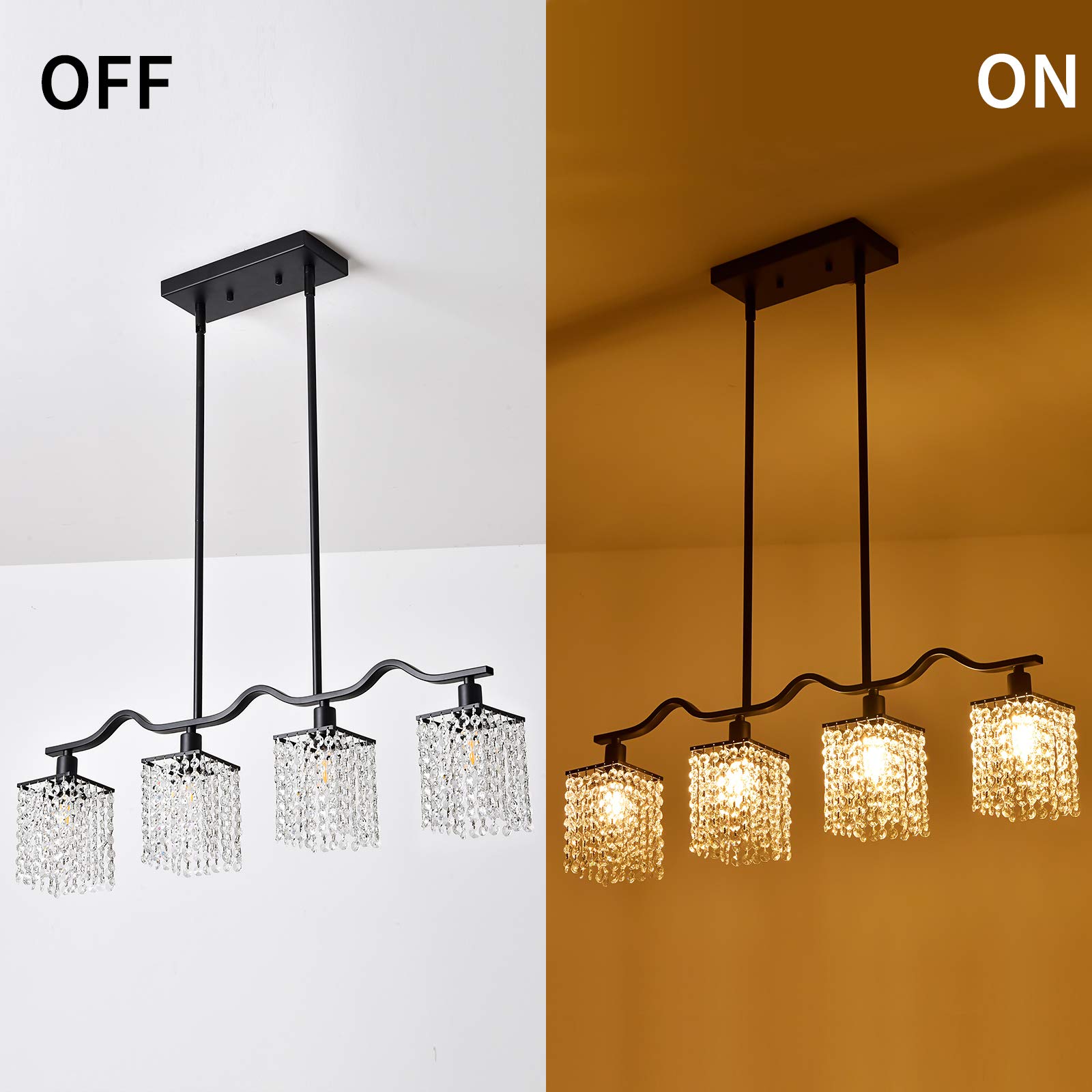 Modern Crystal Chandelier 4-Light Kitchen Island Pendant - K9 Crystal Rectangular Ceiling Light Fixture with Adjustable Height - Perfect for Dining Room, Kitchen, Breakfast Nook & Home Decor Lighting